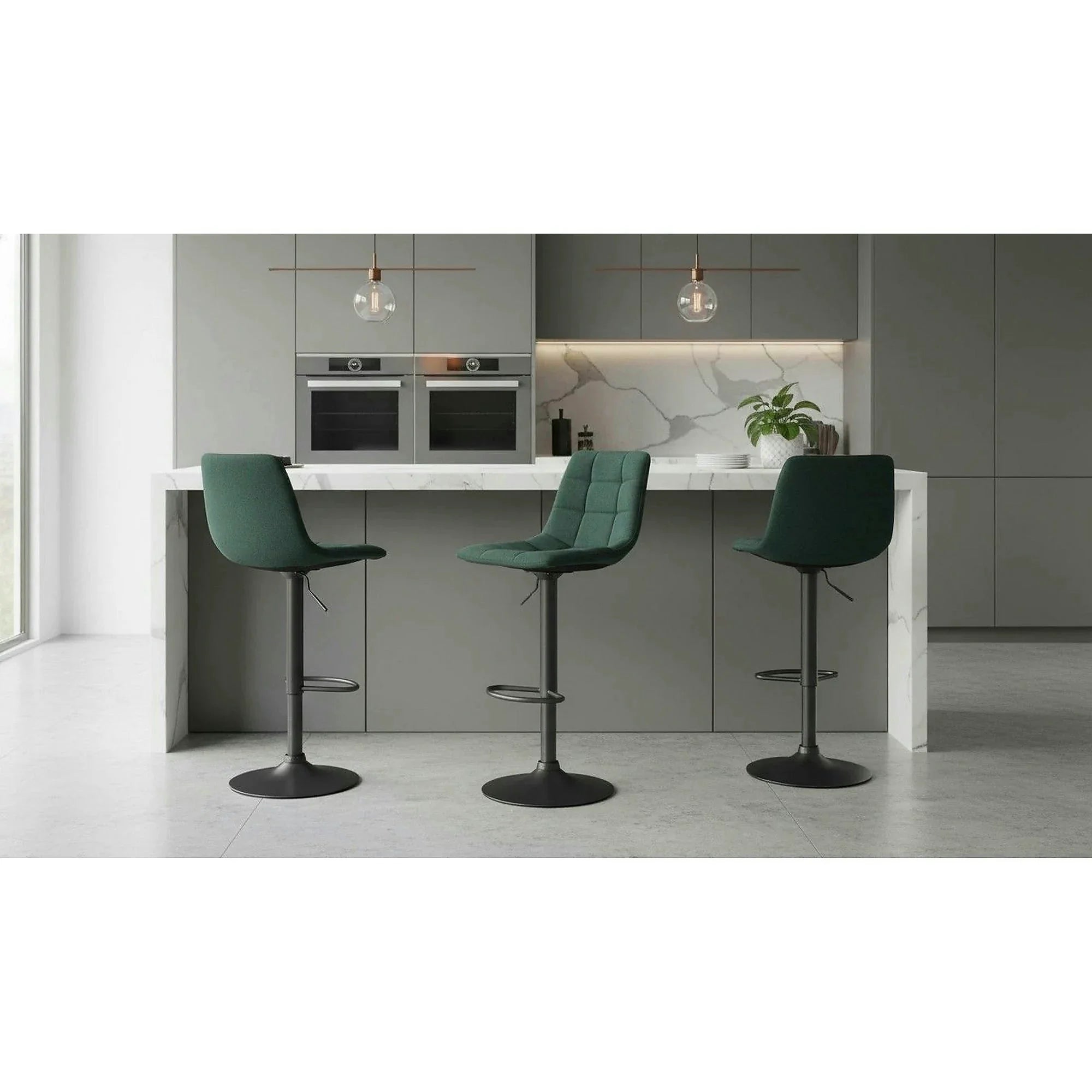 Scaun bar LAHELA, verde/negru, stofa clasica/metal, 44x50x91/112 cm