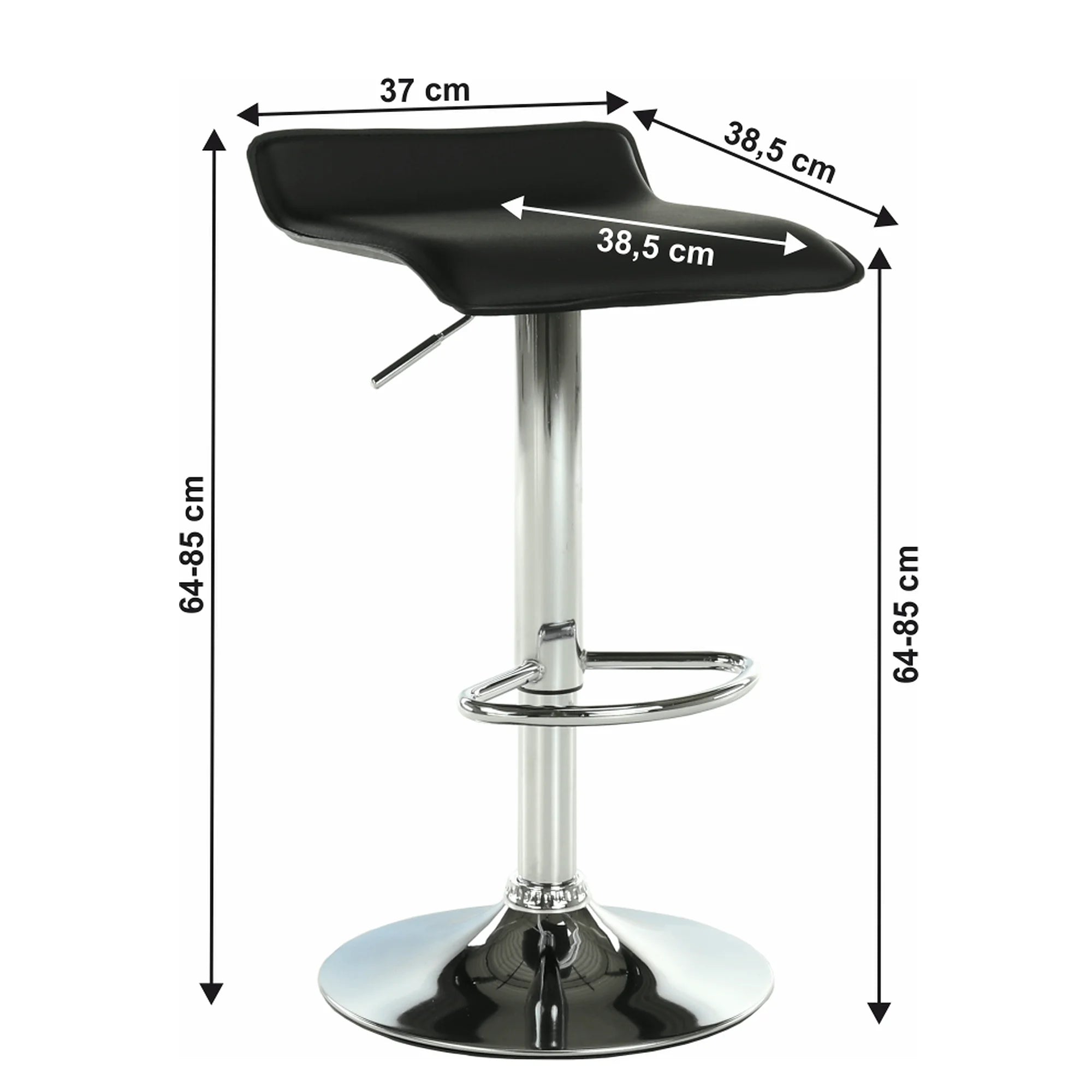 Scaun bar LARIA NEW, negru/crom, piele ecologica/metal, 37x39x64/85 cm