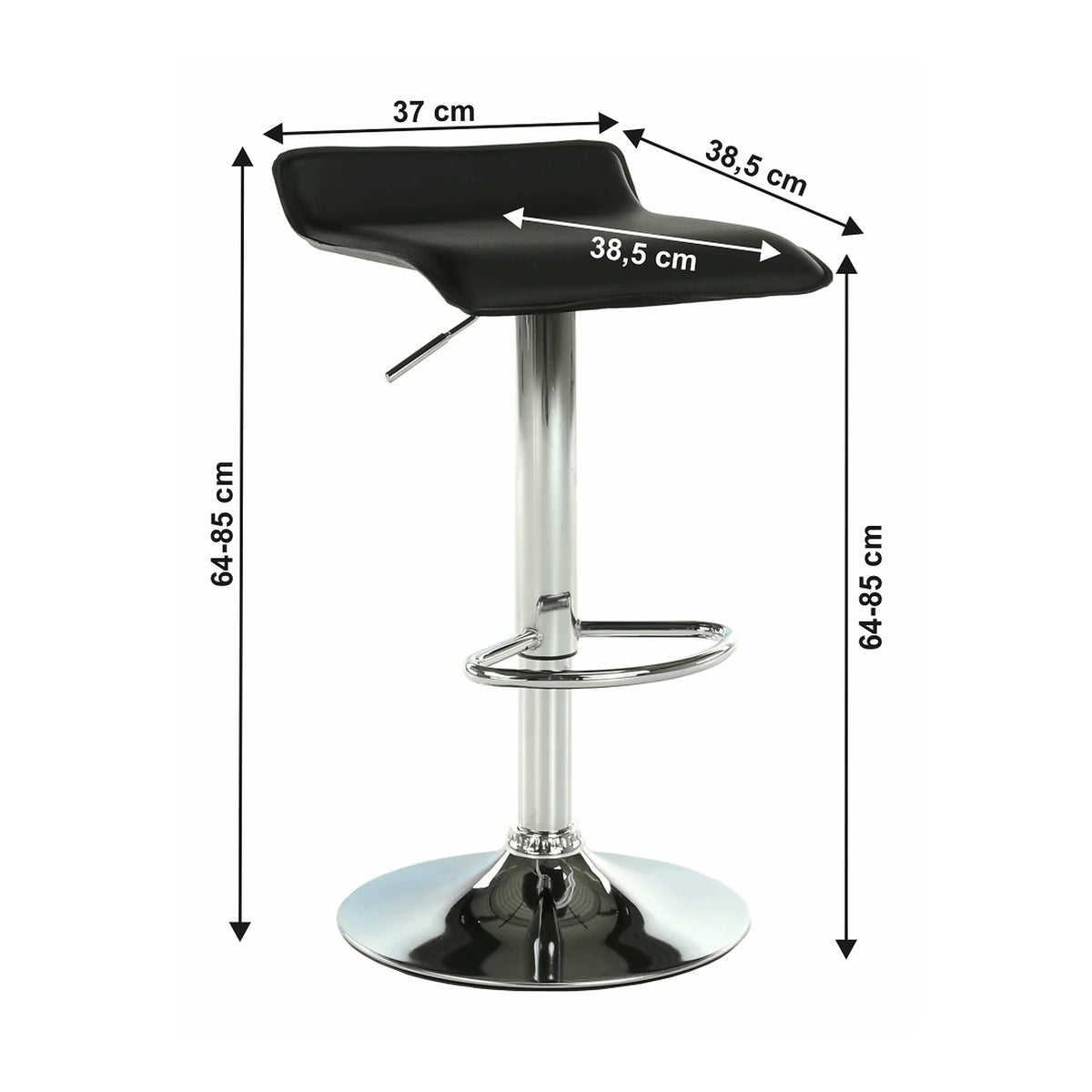 Scaun bar LARIA NEW, negru/crom, piele ecologica/metal, 37x39x64/85 cm