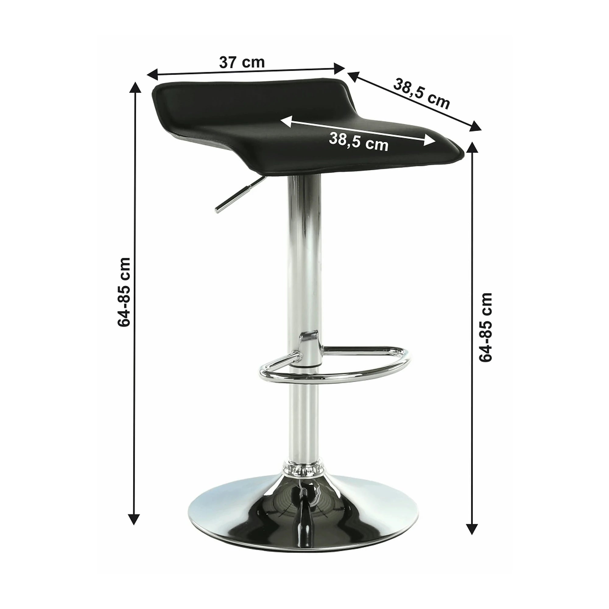 Scaun bar LARIA NEW, negru/crom, piele ecologica/metal, 37x39x64/85 cm