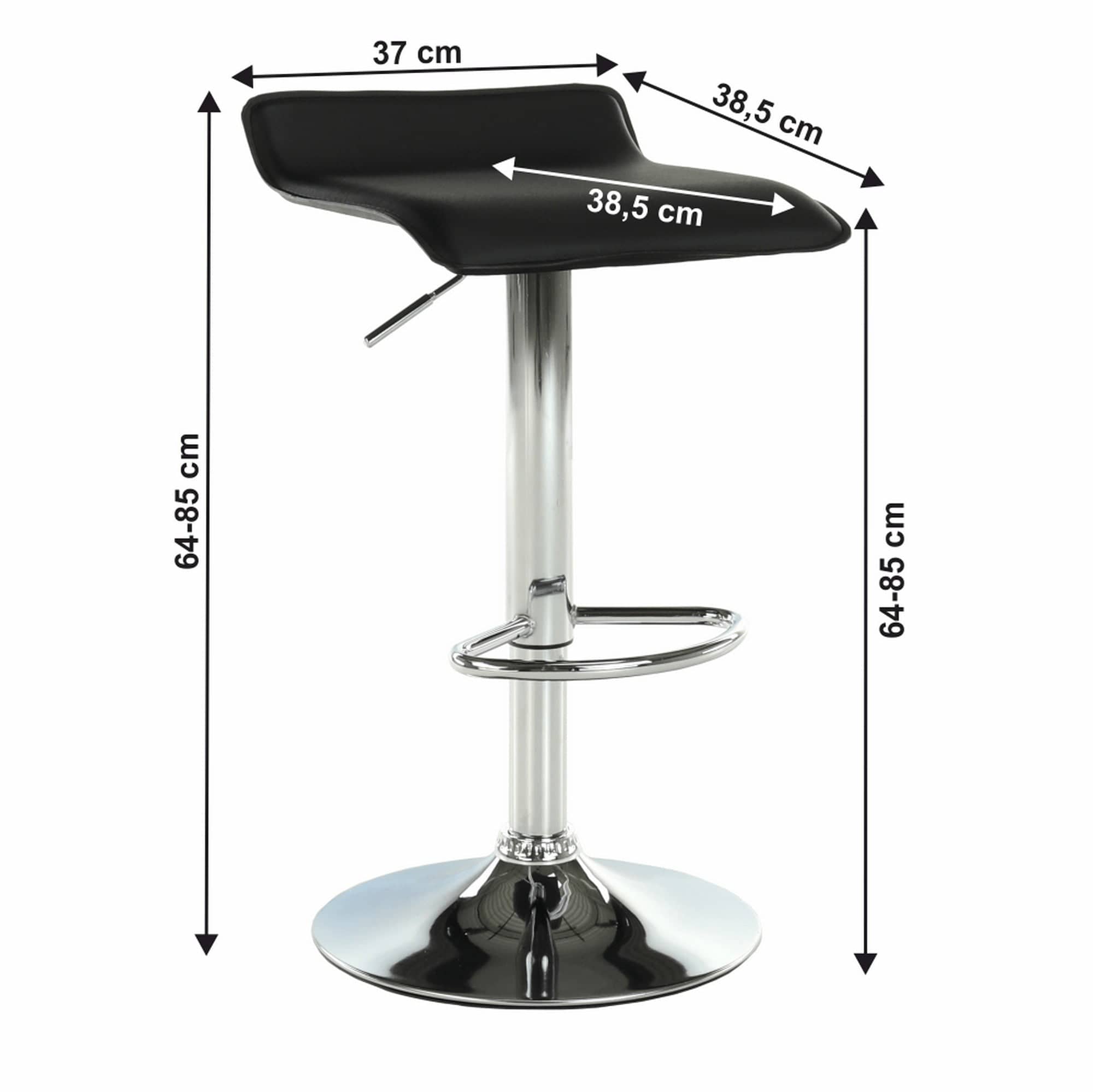 Scaun bar LARIA NEW, negru/crom, piele ecologica/metal, 37x39x64/85 cm