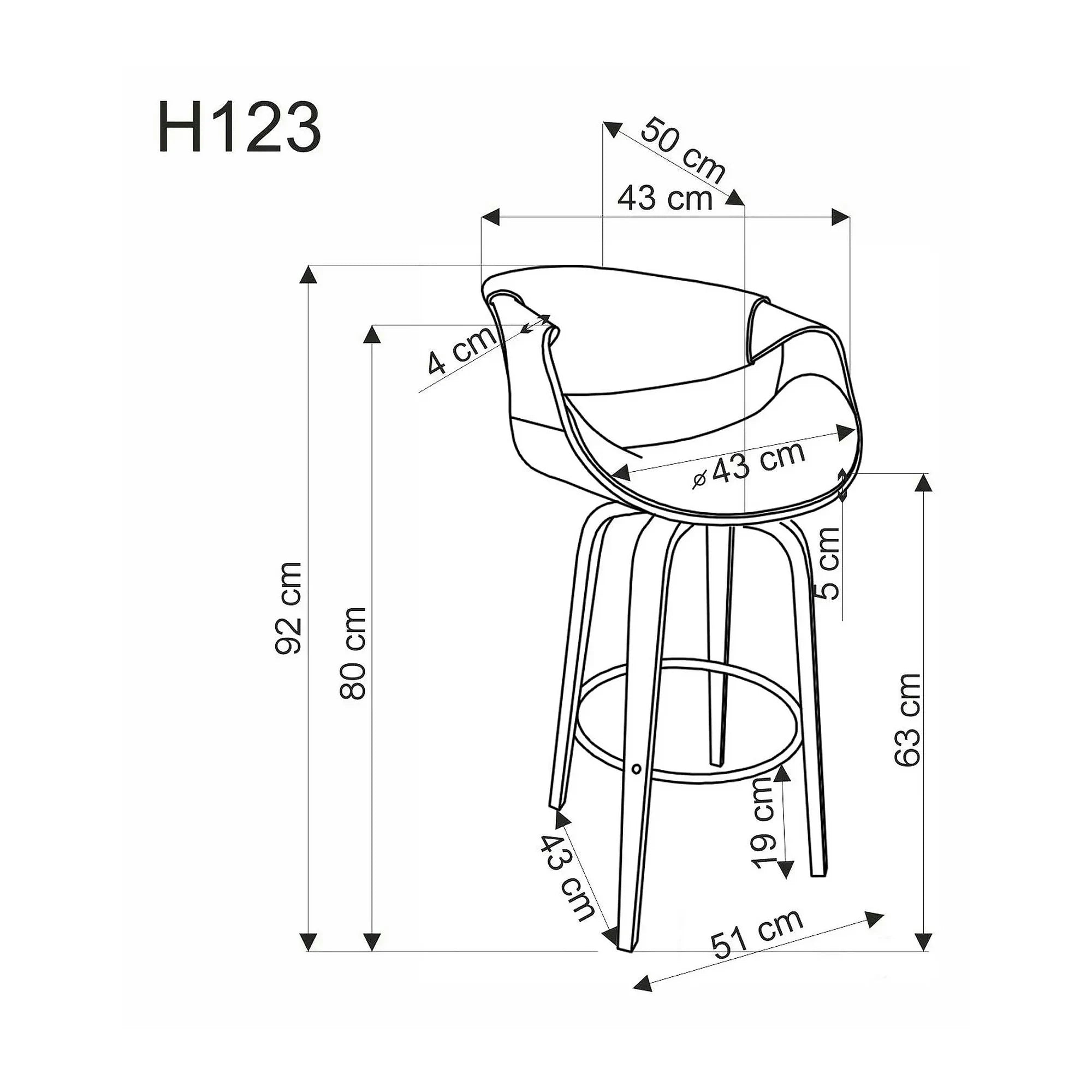 Scaun bar lemn spatar H123, negru/nuc, piele ecologica, 55x51x91 cm