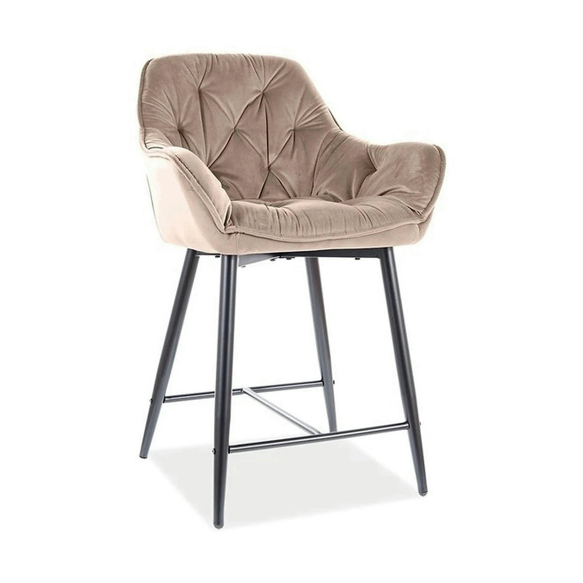 Scaun bar living CHERRY H-2, bej - Bluvel 28/negru mat, stofa catifelata/metal, 56x40x87 cm