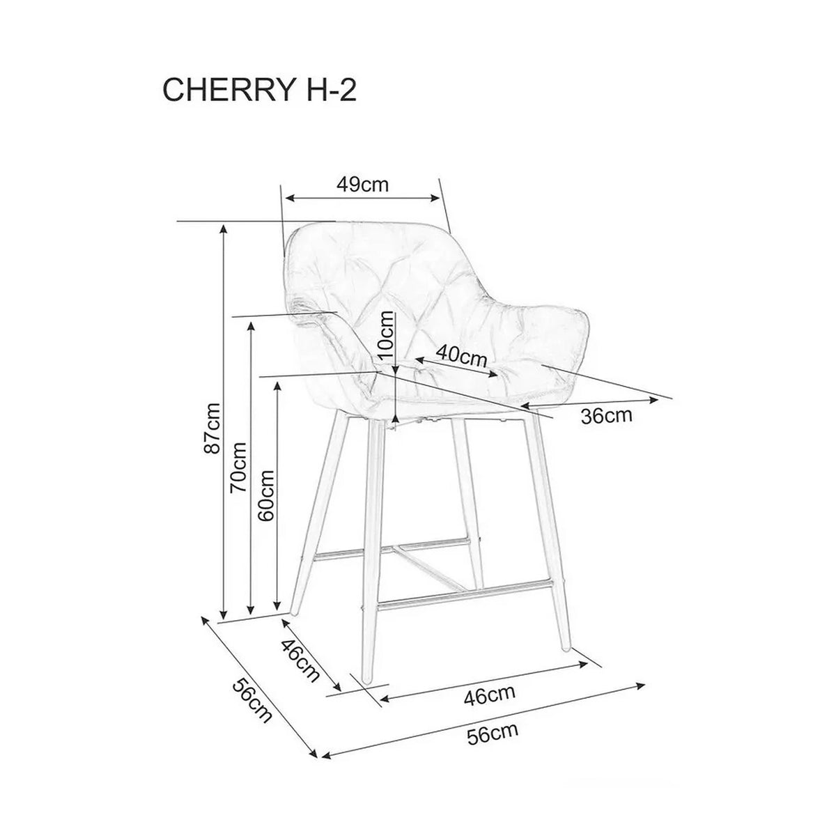 Scaun bar living CHERRY H-2, bej - Bluvel 28/negru mat, stofa catifelata/metal, 56x40x87 cm