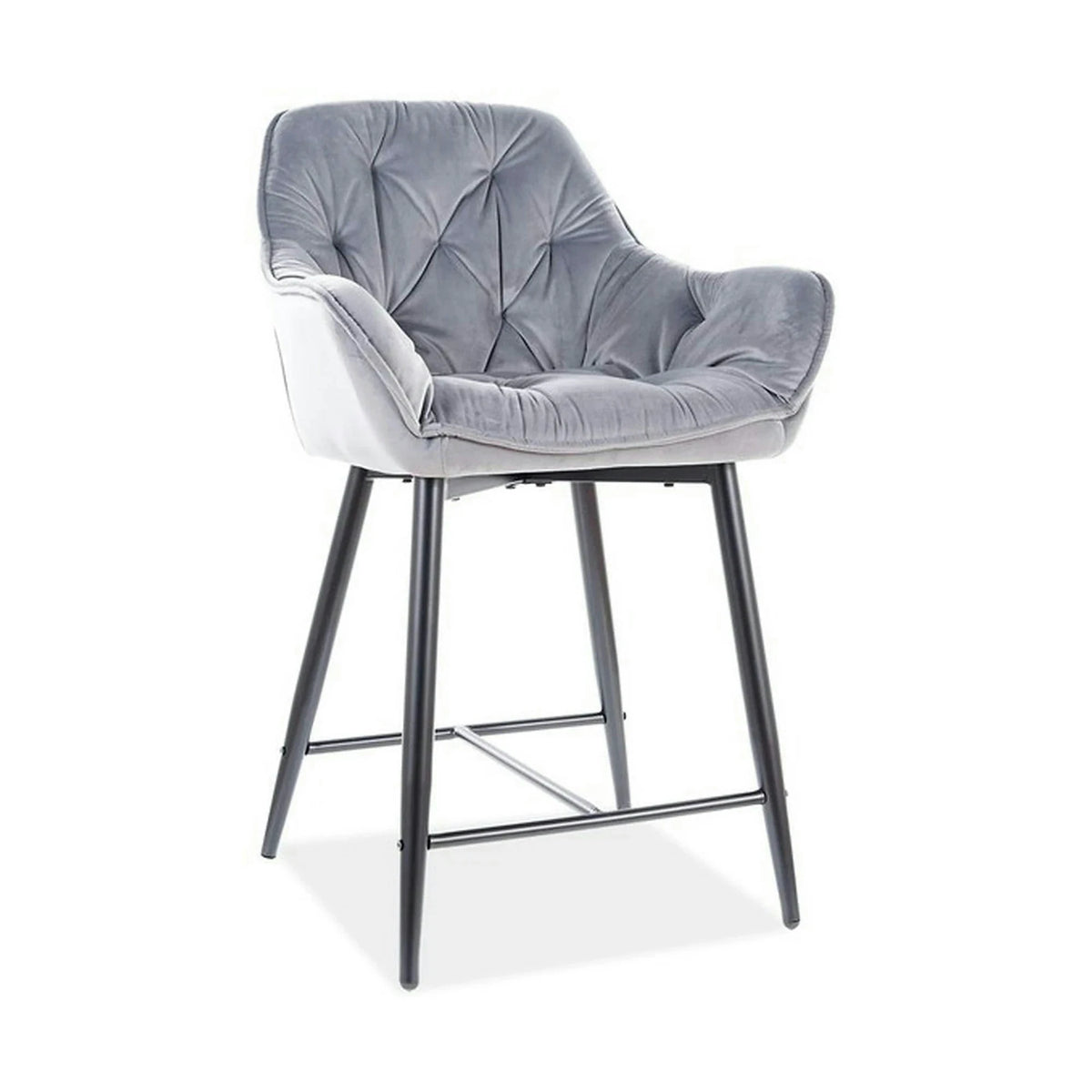 Scaun bar living CHERRY H-2, gri/negru mat, stofa catifelata/metal, 56x40x87 cm