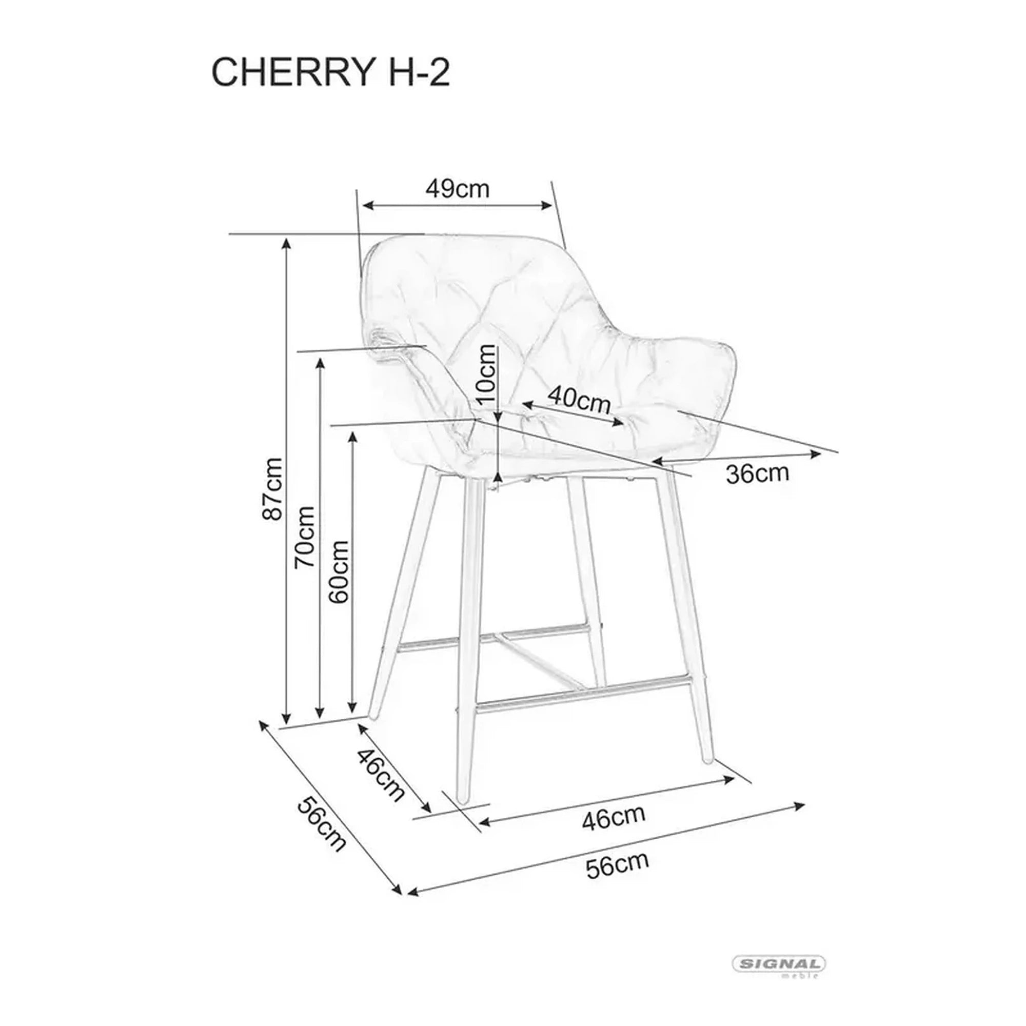 Scaun bar living CHERRY H-2, negru - Bluvel 19, stofa catifelata/metal, 56x40x87 cm