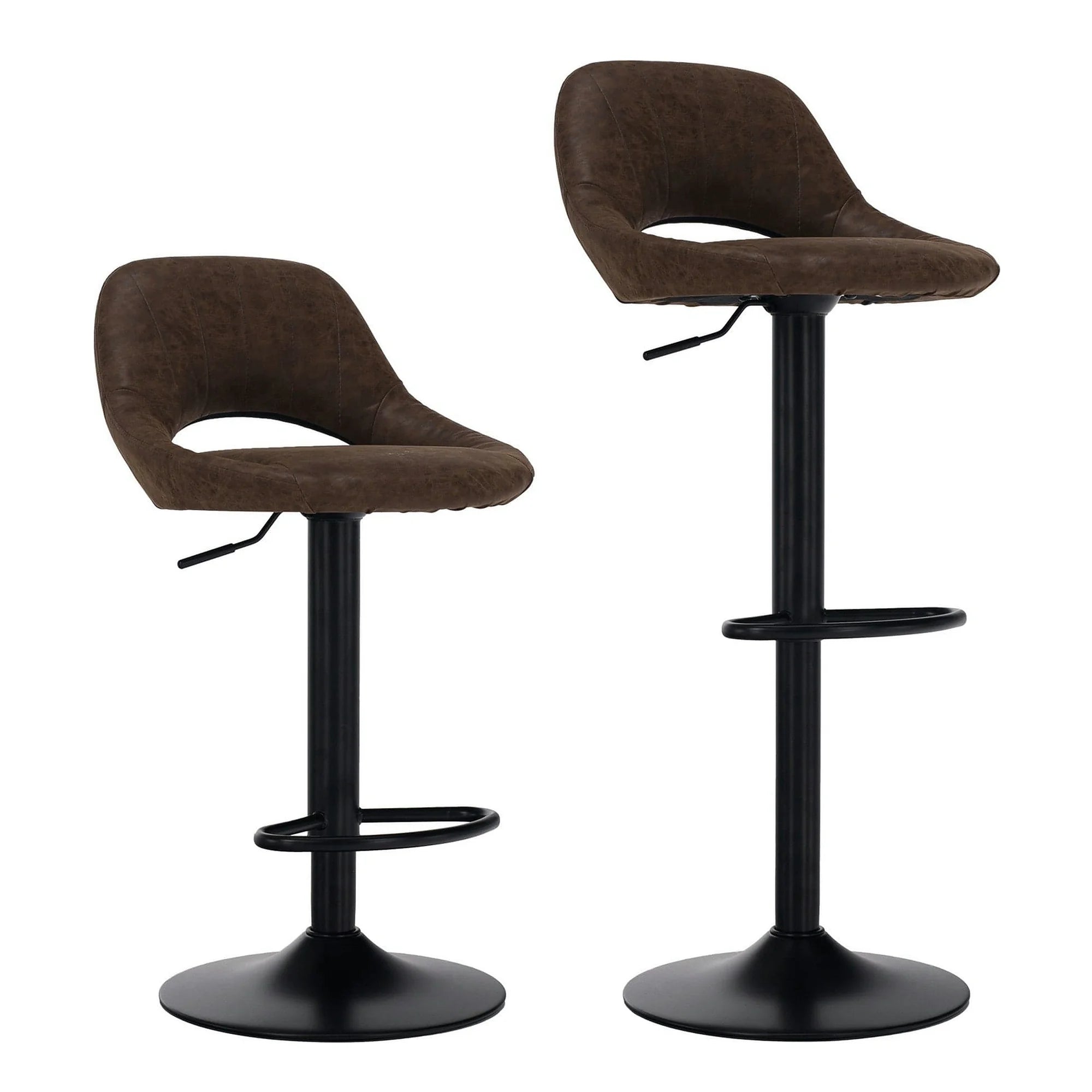 Scaun bar LORASA NEW, maro/negru, piele intoarsa/metal, 45x45x82/102 cm