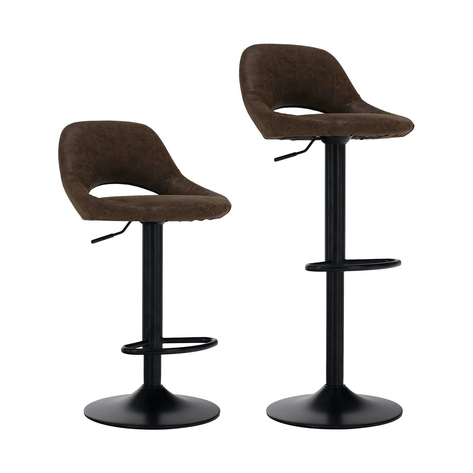 Scaun bar LORASA NEW, maro/negru, piele intoarsa/metal, 45x45x82/102 cm