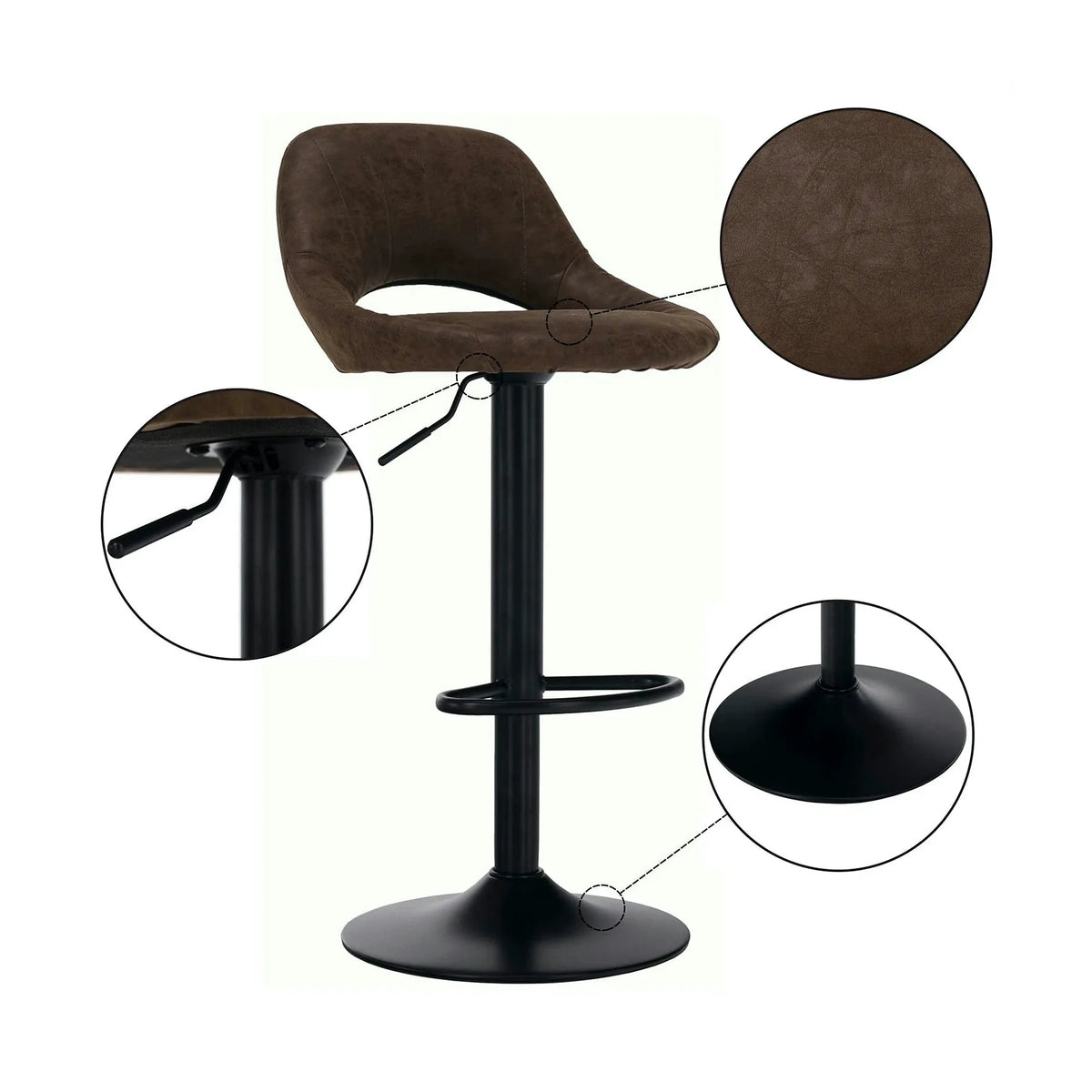 Scaun bar LORASA NEW, maro/negru, piele intoarsa/metal, 45x45x82/102 cm