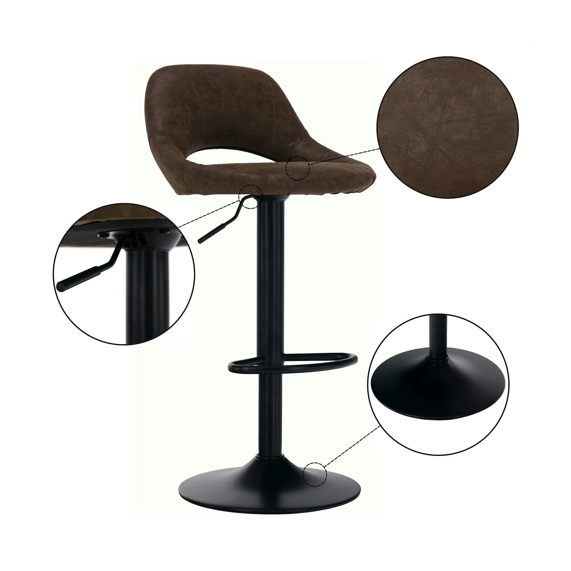 Scaun bar LORASA NEW, maro/negru, piele intoarsa/metal, 45x45x82/102 cm