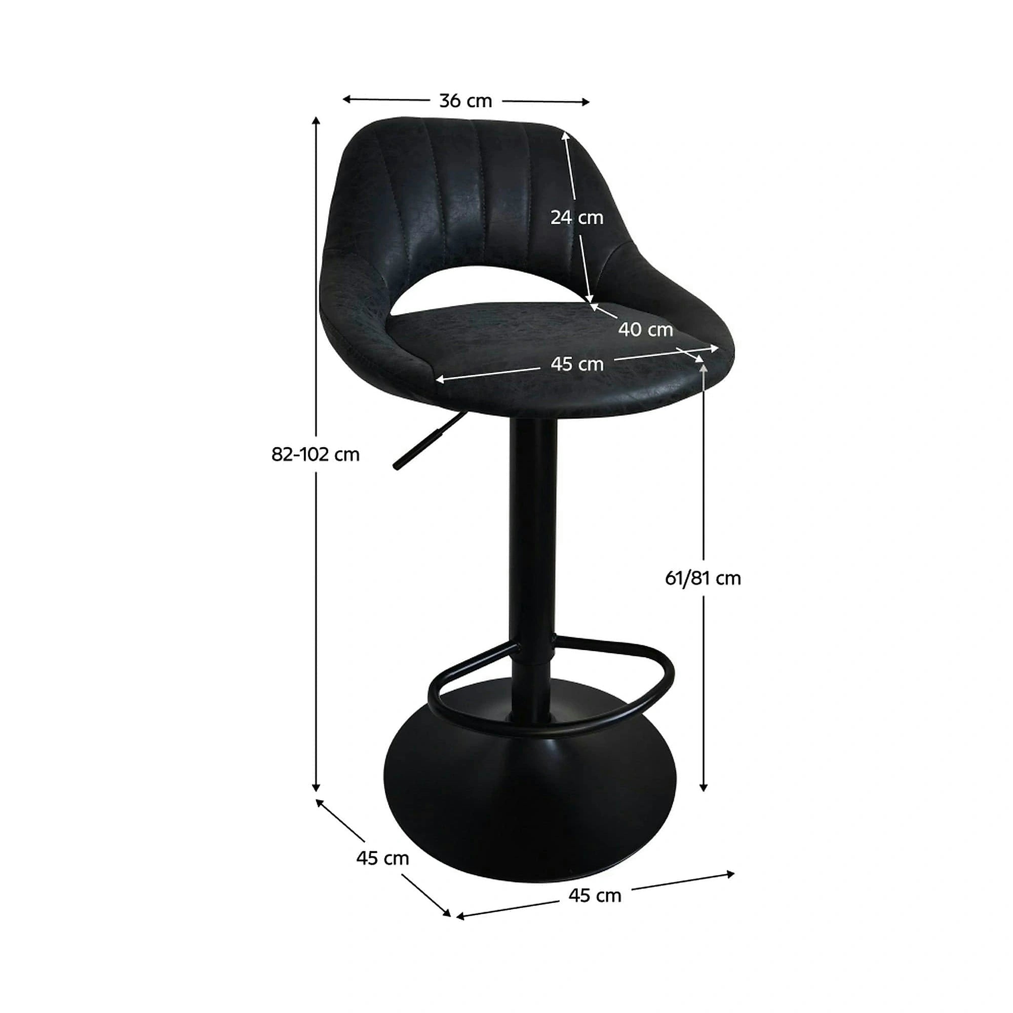 Scaun bar LORASA NEW, negru, piele intoarsa/metal, 45x45x82/102 cm