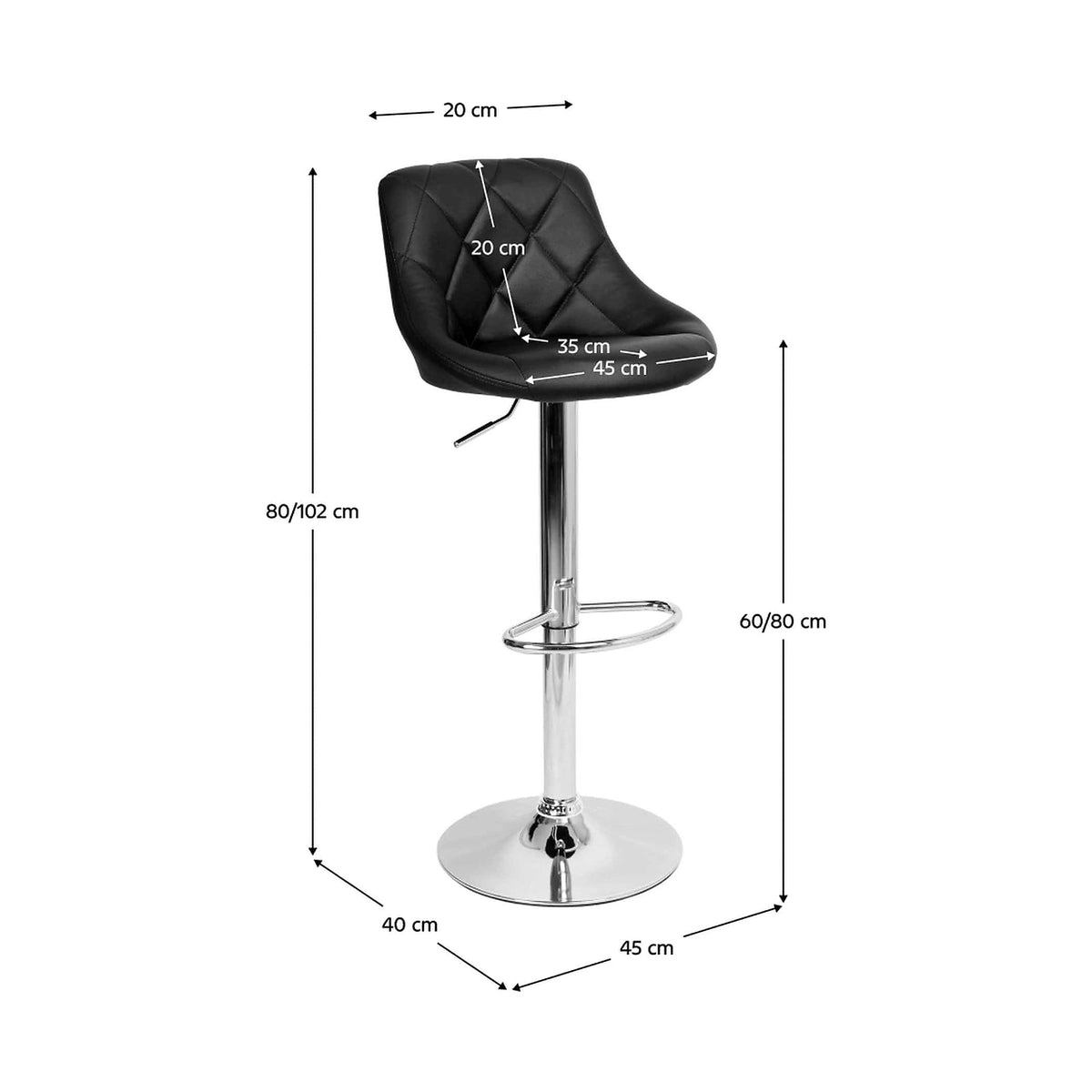 Scaun bar MARID NEW, negru/crom, piele ecologica/metal, 45x40x80/102 cm