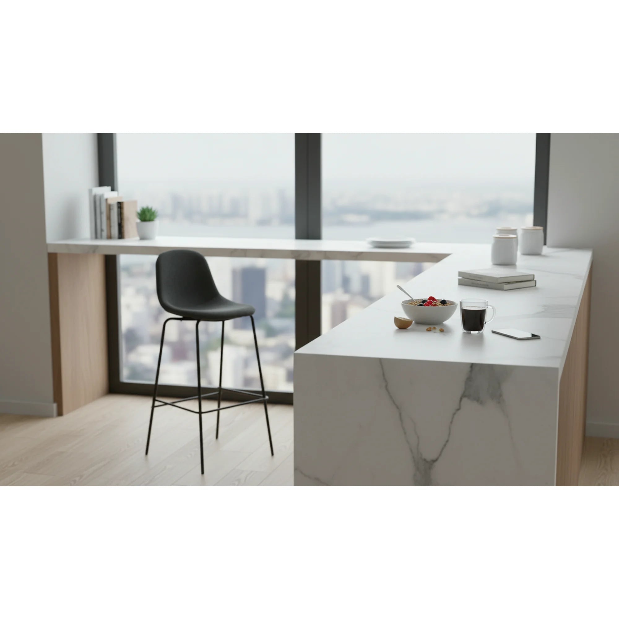 Scaun bar MARIOLA 2 NEW, gri inchis/negru, stofa clasica/metal, 49x51x101 cm