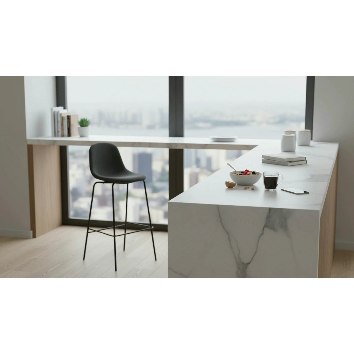 Scaun bar MARIOLA 2 NEW, gri inchis/negru, stofa clasica/metal, 49x51x101 cm