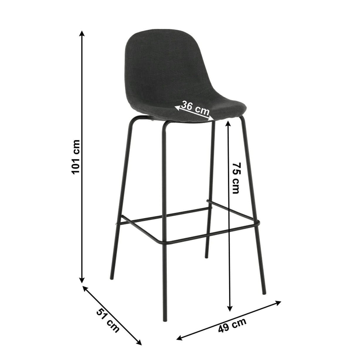 Scaun bar MARIOLA 2 NEW, gri inchis/negru, stofa clasica/metal, 49x51x101 cm