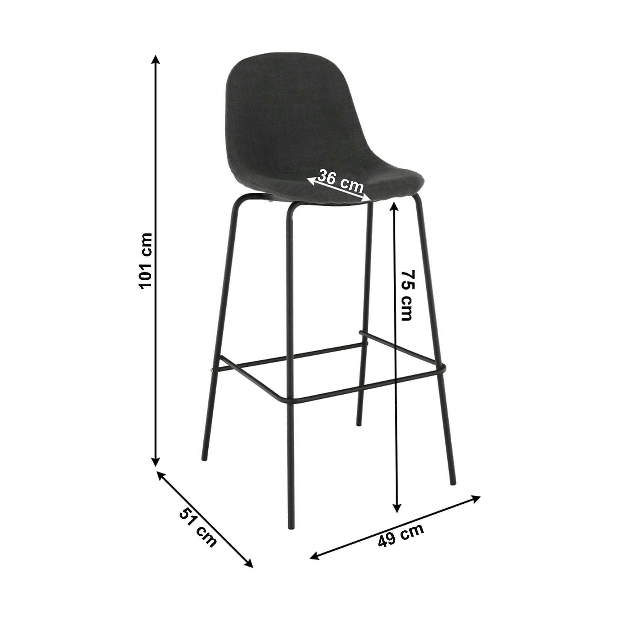 Scaun bar MARIOLA 2 NEW, gri inchis/negru, stofa clasica/metal, 49x51x101 cm