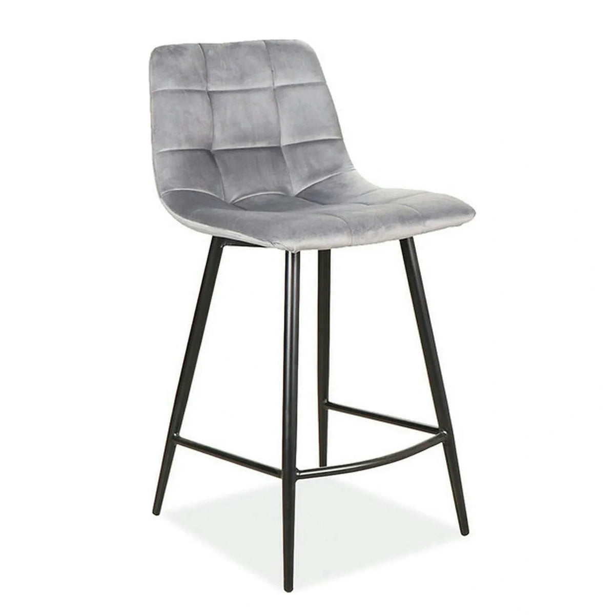 Scaun bar MILA H-2, gri/negru, stofa catifelata/metal, 43x38x87 cm