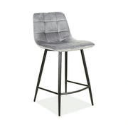 Scaun bar MILA H-2, gri/negru, stofa catifelata/metal, 43x38x87 cm