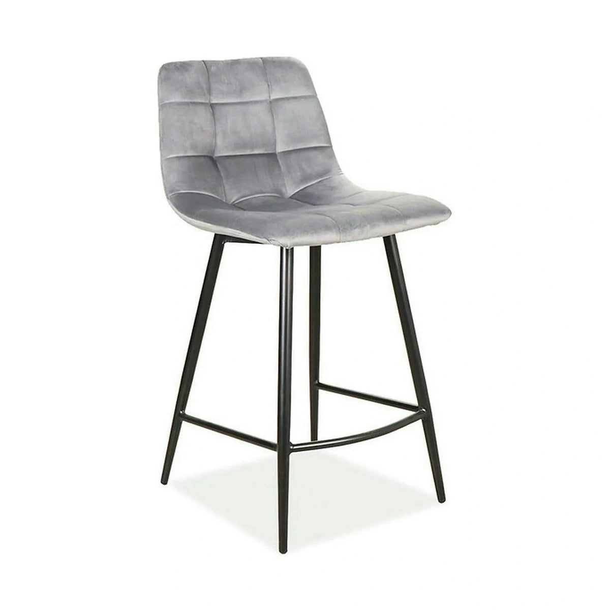 Scaun bar MILA H-2, gri/negru, stofa catifelata/metal, 43x38x87 cm