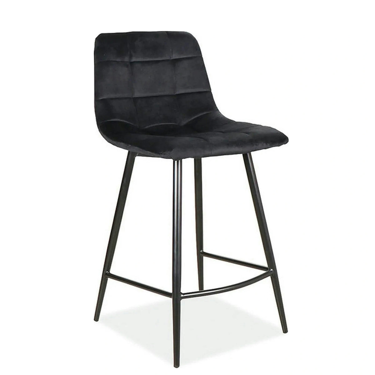 Scaun bar MILA H-2, negru, stofa catifelata/metal, 43x38x87 cm