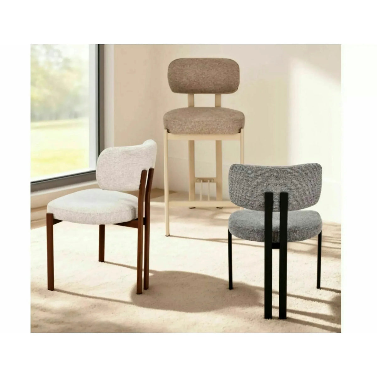 Scaun bar MISAKI H-2, bej/cașmir, stofă/metal, 45x44x92 cm