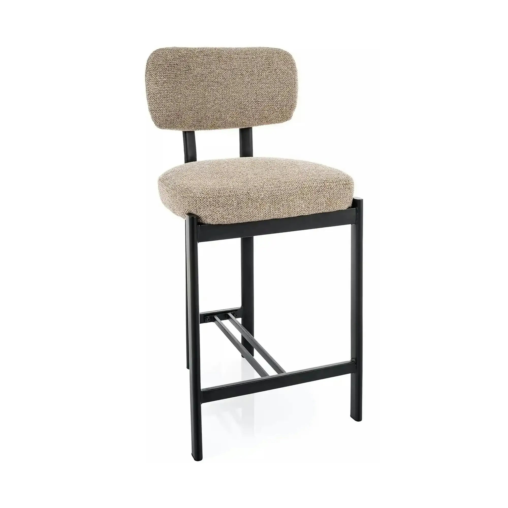 Scaun bar MISAKI H-2, bej/negru, stofă/metal, 45x44x92 cm
