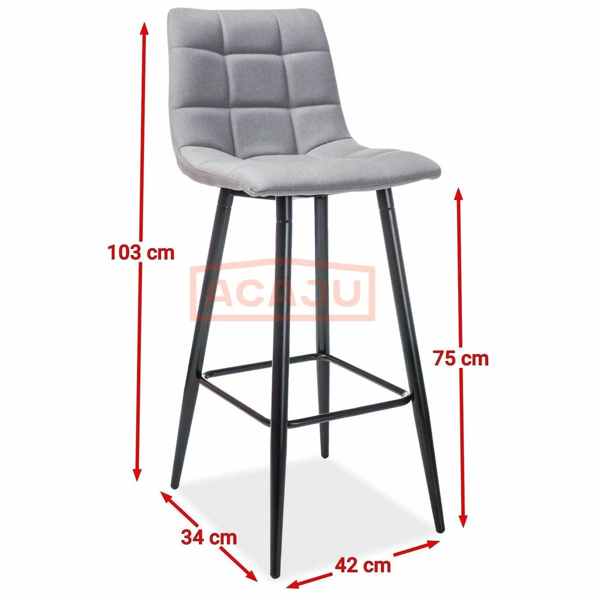Scaun bar SPICE H-1 gri/negru, stofa clasica/metal, 42x34x103 cm