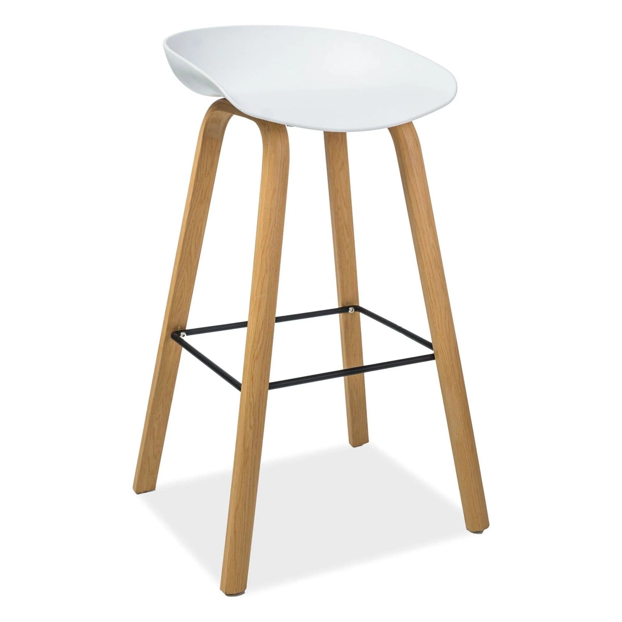 Scaun bar STING, alb/stejar, metal/plastic, 49x47x82 cm