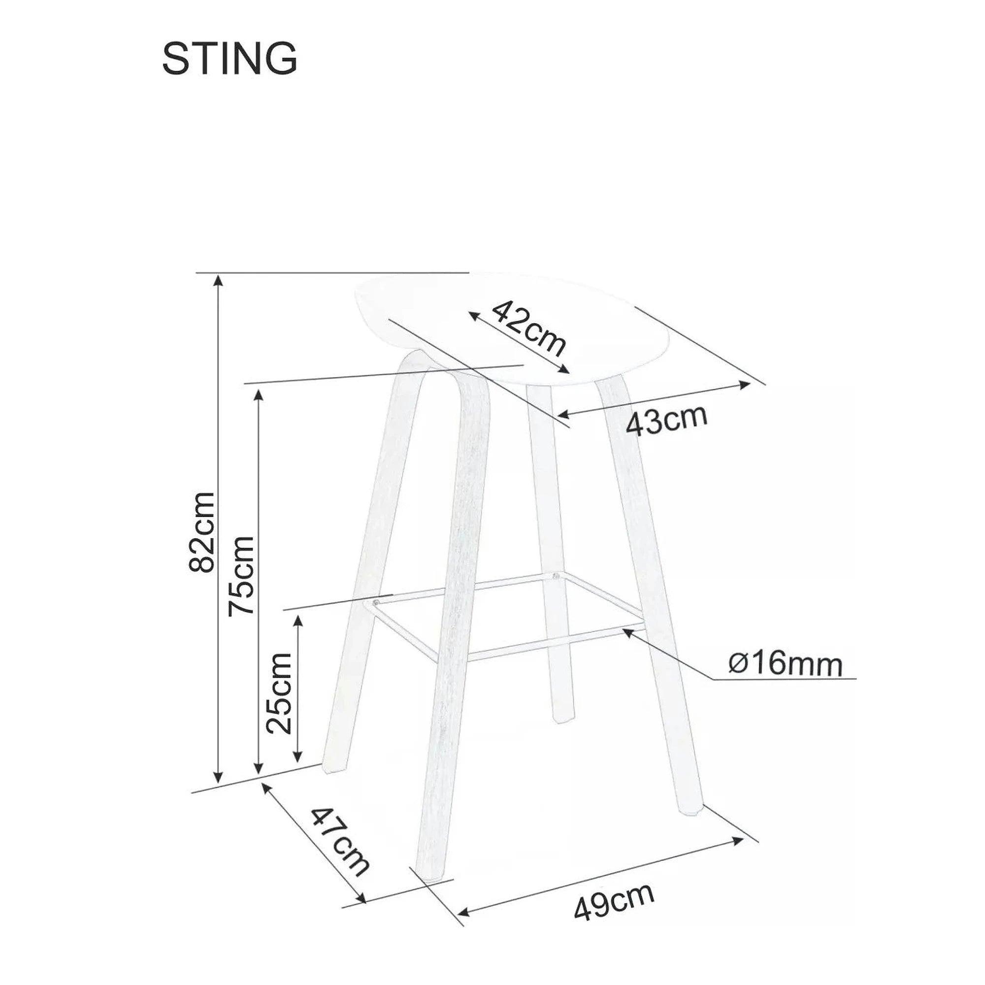 Scaun bar STING, alb/stejar, metal/plastic, 49x47x82 cm