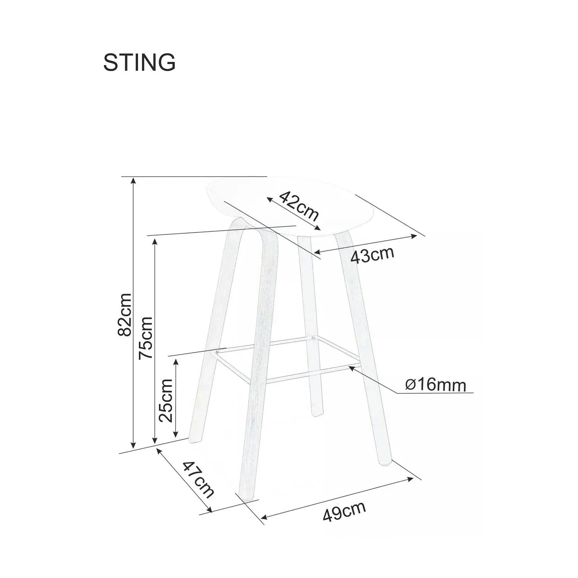 Scaun bar STING, alb/stejar, metal/plastic, 49x47x82 cm