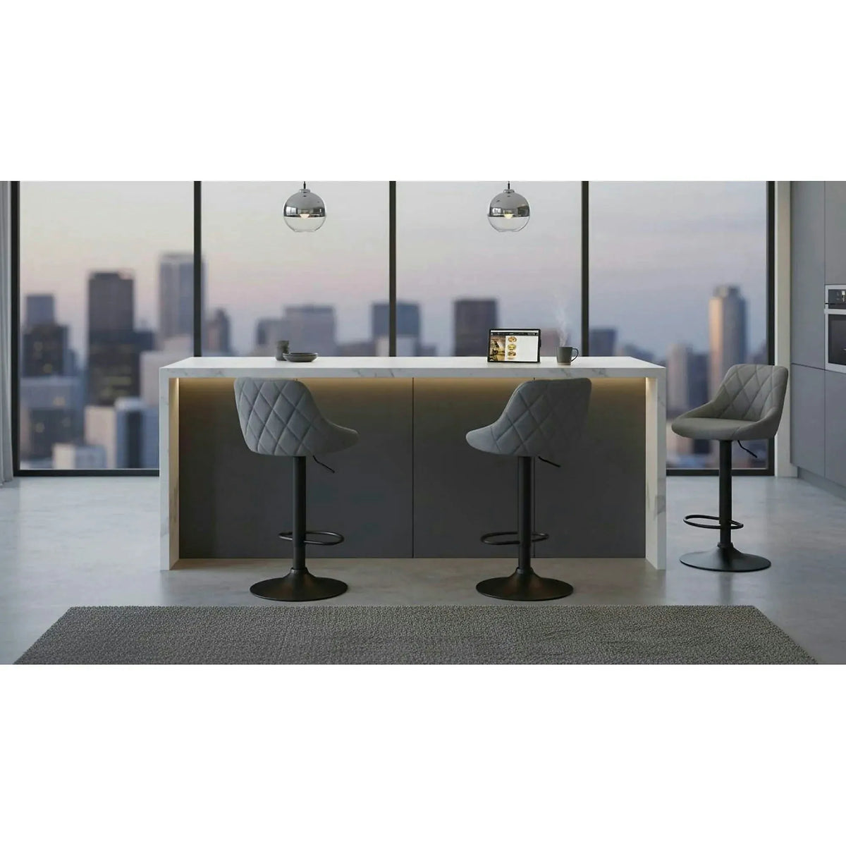 Scaun bar TERKAN, gri/negru, stofa clasica/otel, 48x51x84/105 cm