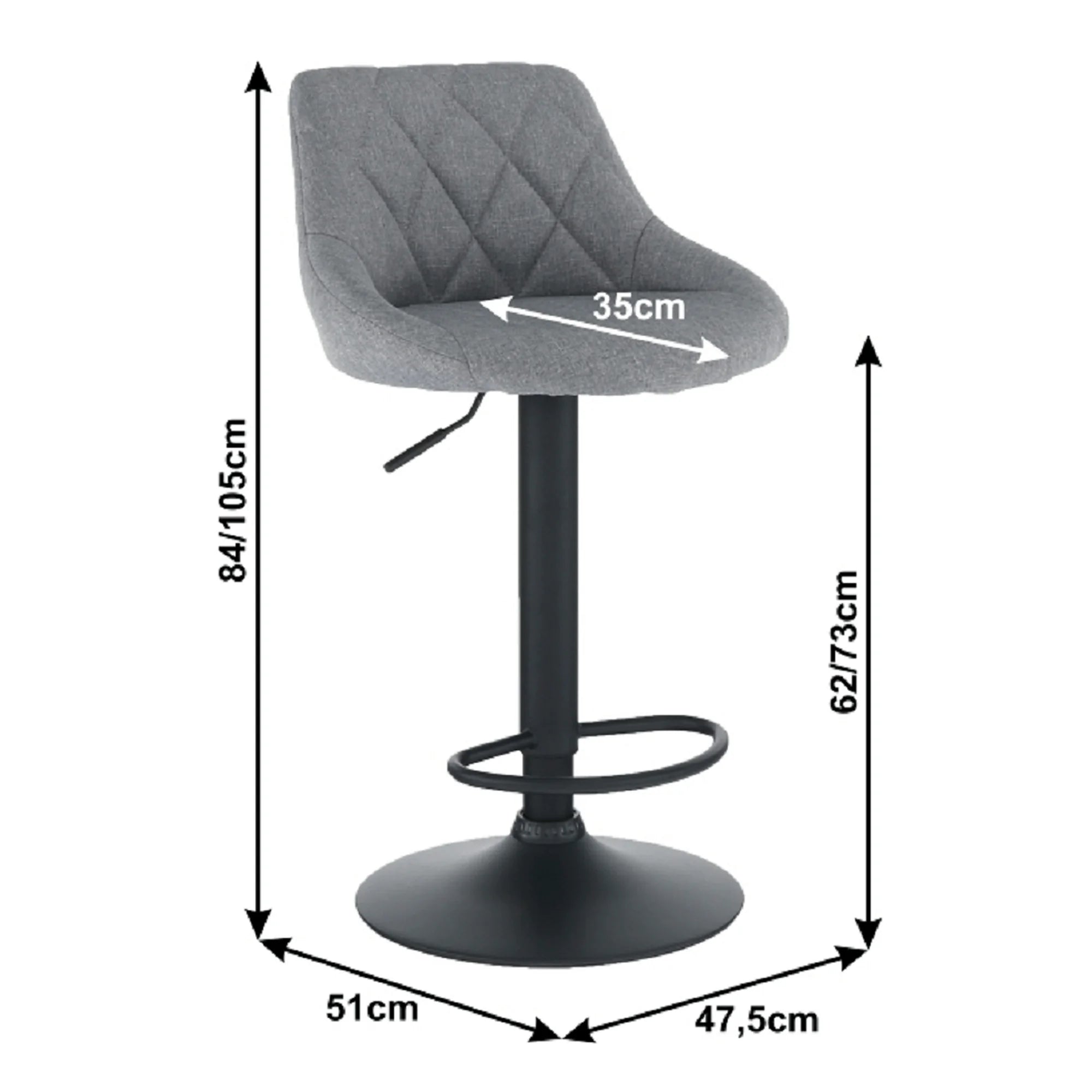 Scaun bar TERKAN, gri/negru, stofa clasica/otel, 48x51x84/105 cm