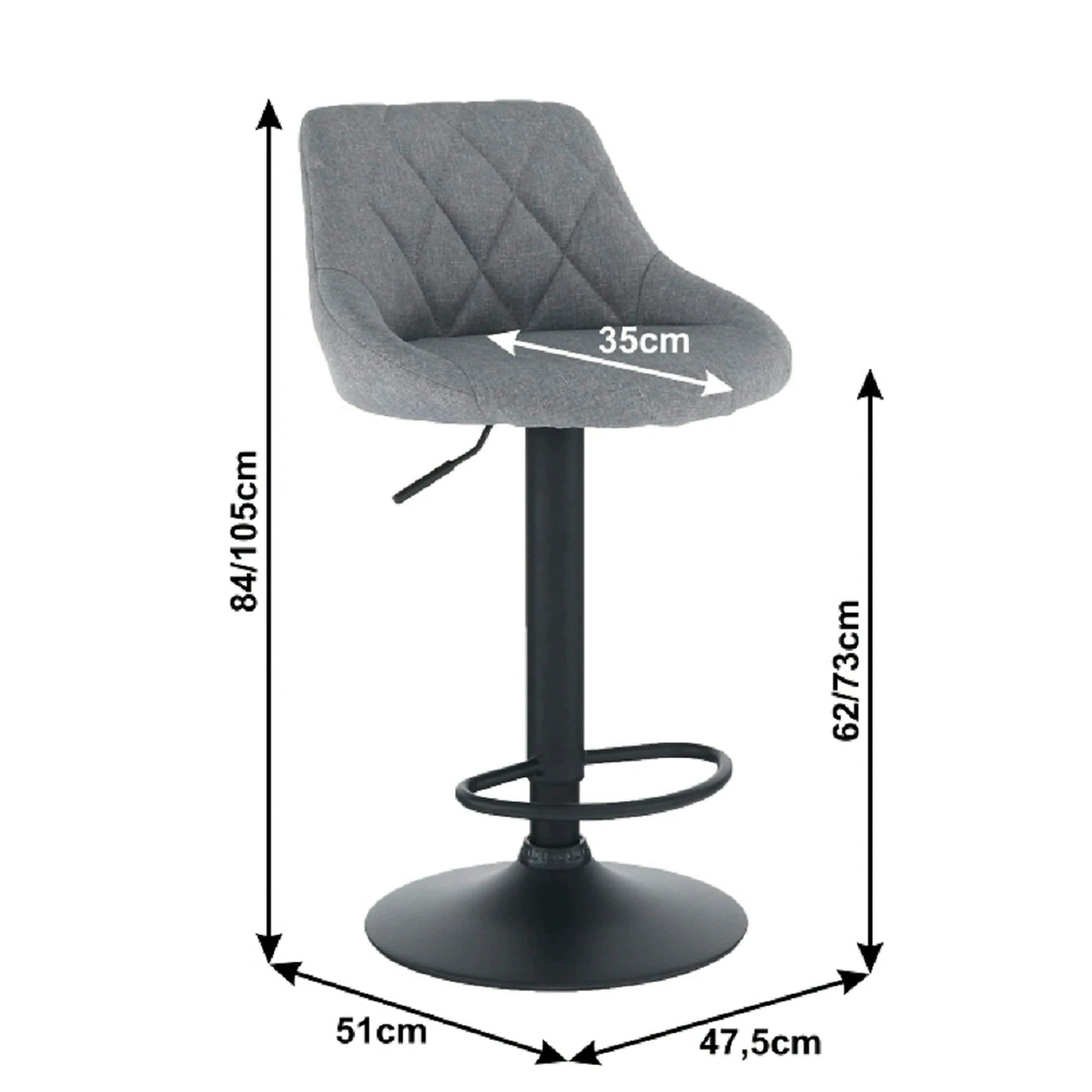 Scaun bar TERKAN, gri/negru, stofa clasica/otel, 48x51x84/105 cm