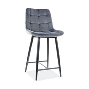 Scaun bar textil CHIC H-2, gri/negru mat, stofa catifelata/metal, 46x51x90 cm
