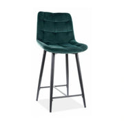 Scaun bar textil CHIC H-2, verde/negru mat, stofa catifelata/metal, 46x51x90 cm