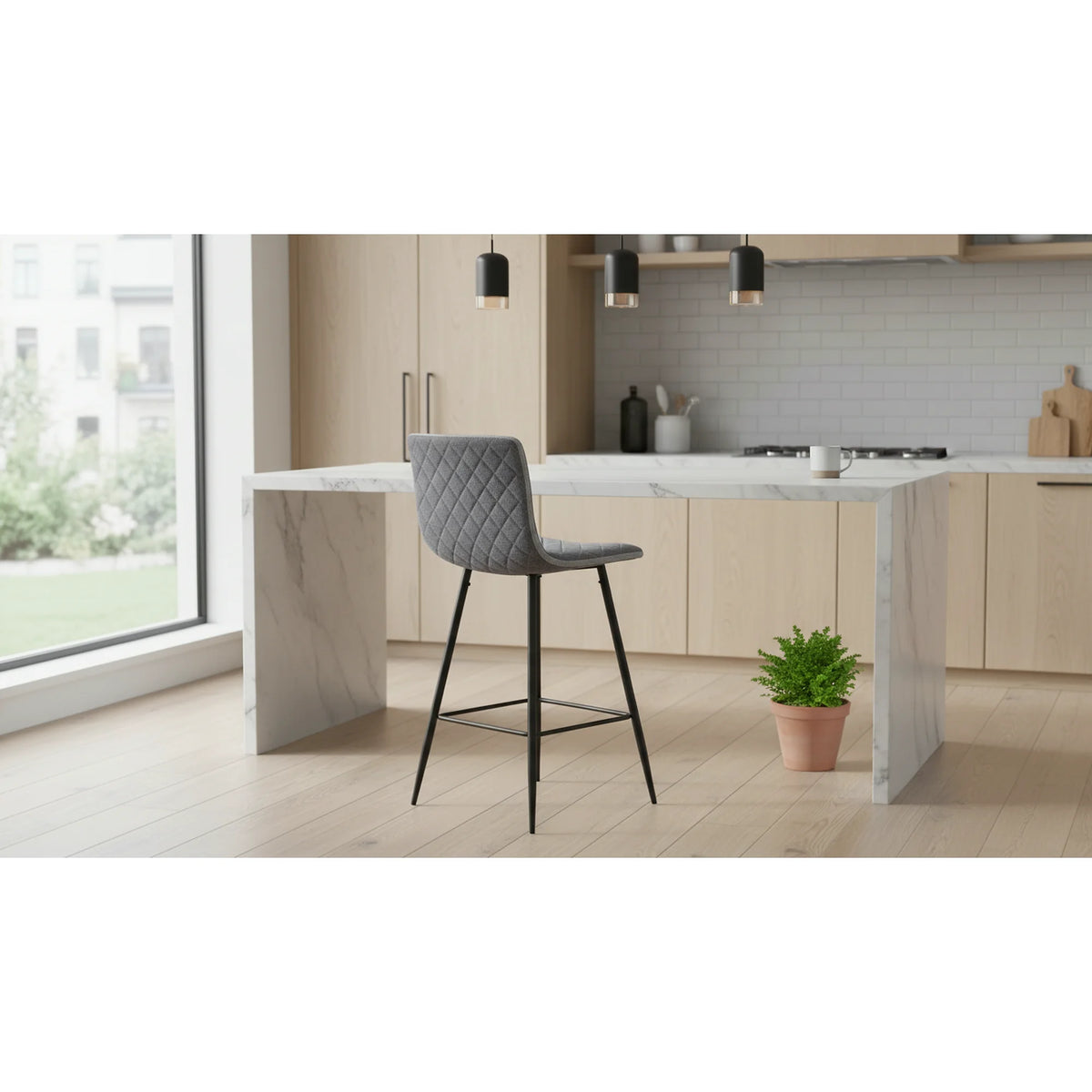 Scaun bar TORANA, gri/negru, stofa clasica/metal, 41x52x106 cm