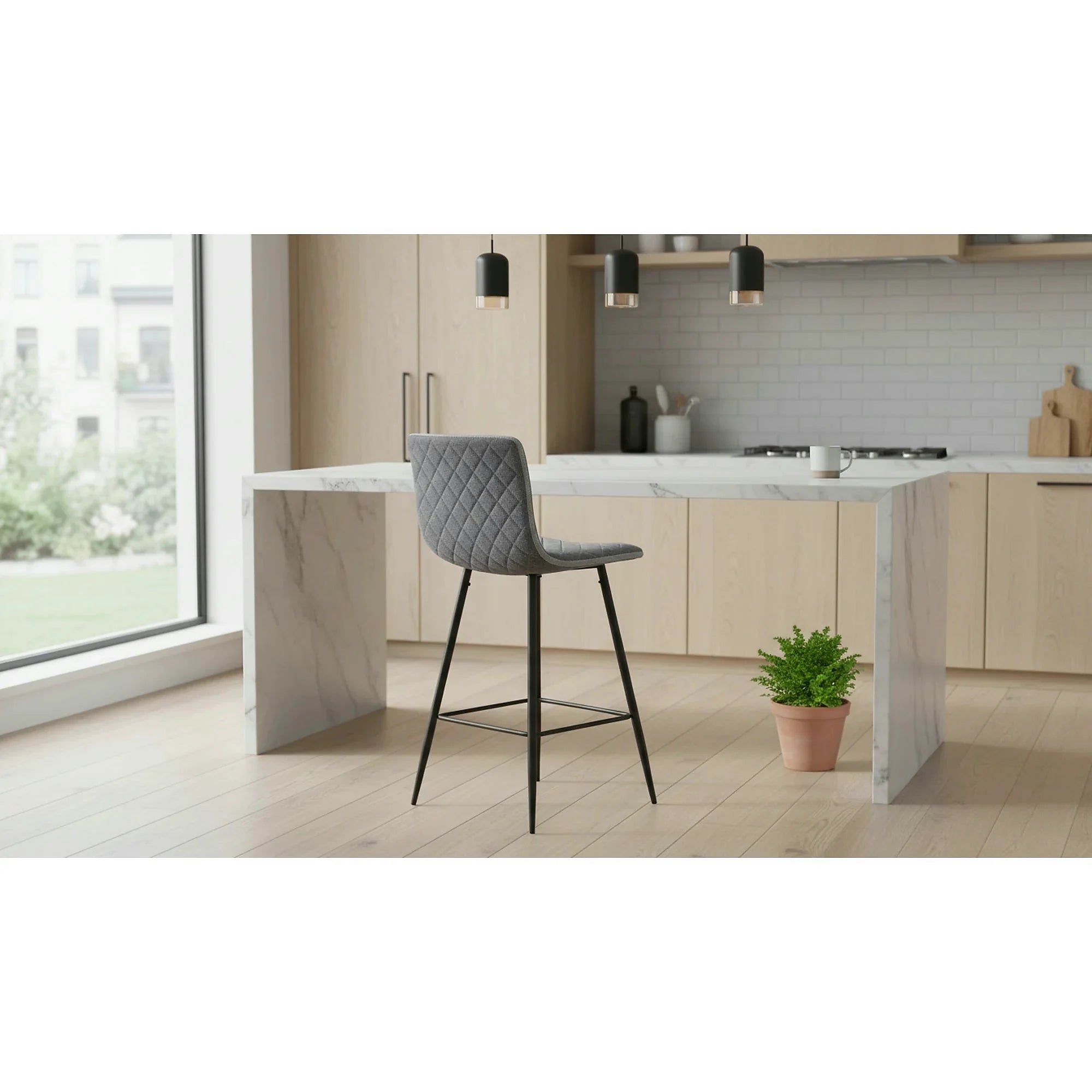 Scaun bar TORANA, gri/negru, stofa clasica/metal, 41x52x106 cm