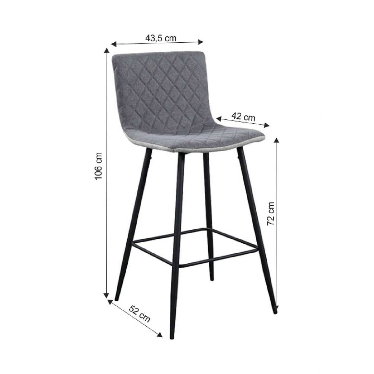 Scaun bar TORANA, gri/negru, stofa clasica/metal, 41x52x106 cm