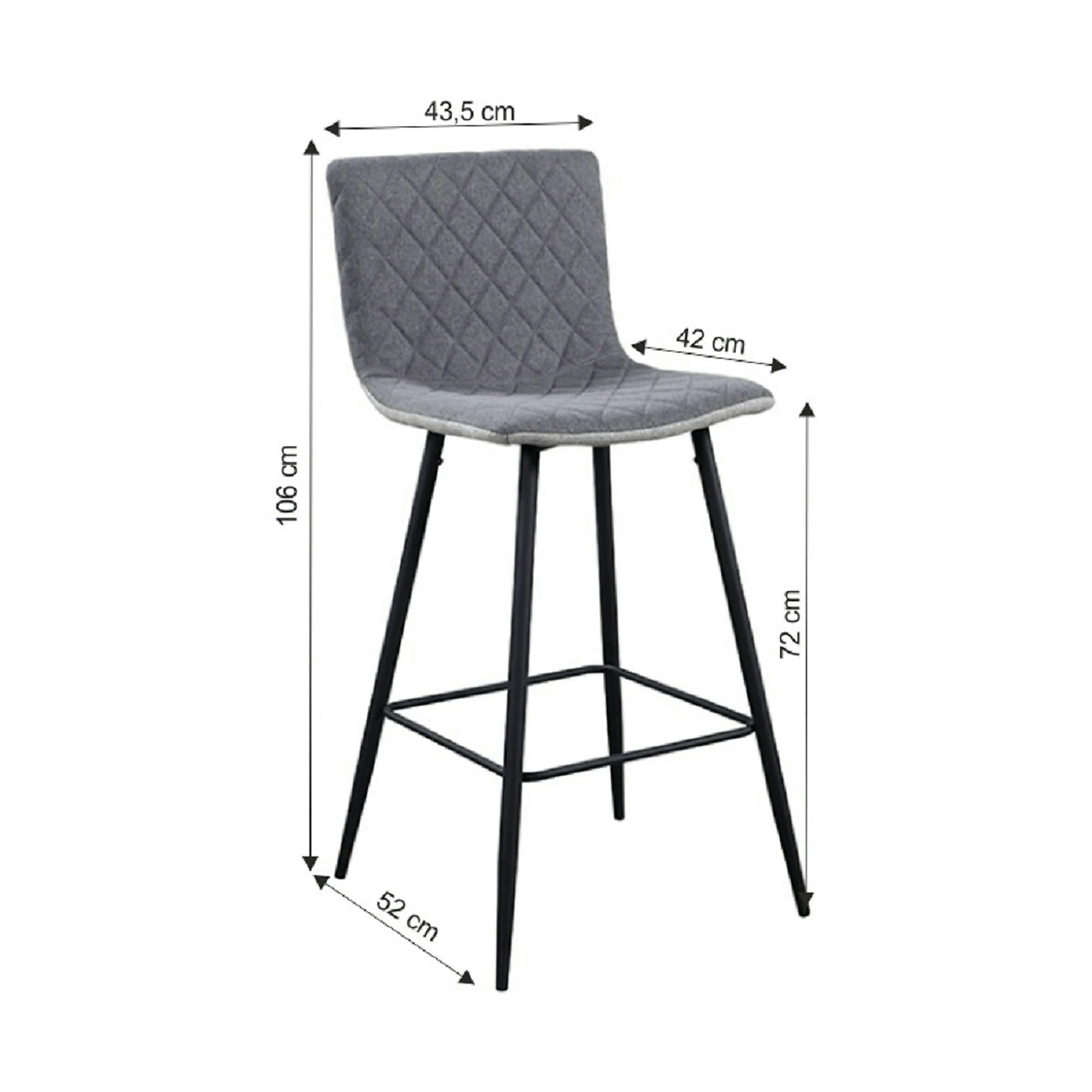 Scaun bar TORANA, gri/negru, stofa clasica/metal, 41x52x106 cm