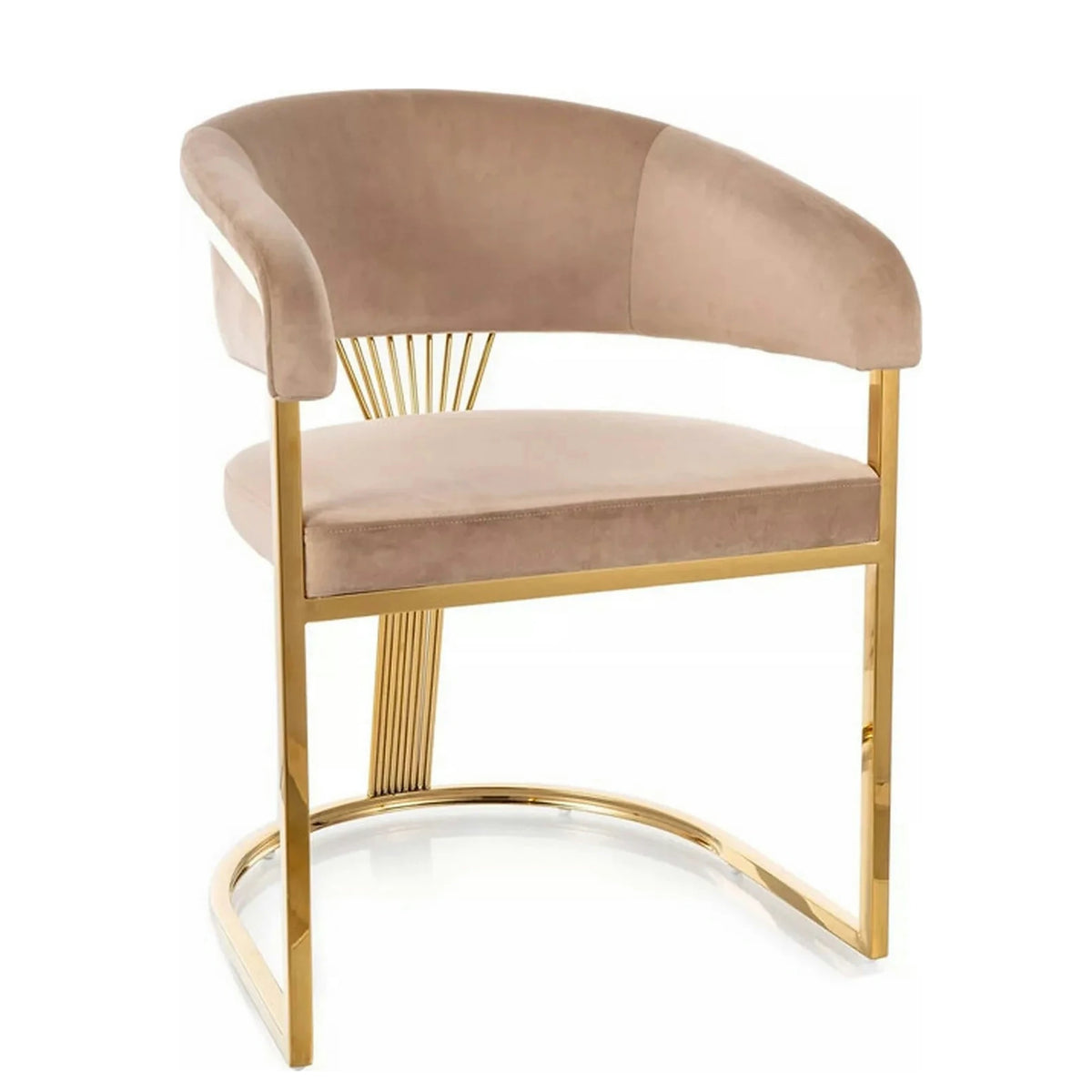 Scaun bej tapitat CROWN, bej inchis - Bluvel 28, stofa catifelata/metal, 57x64x77 cm