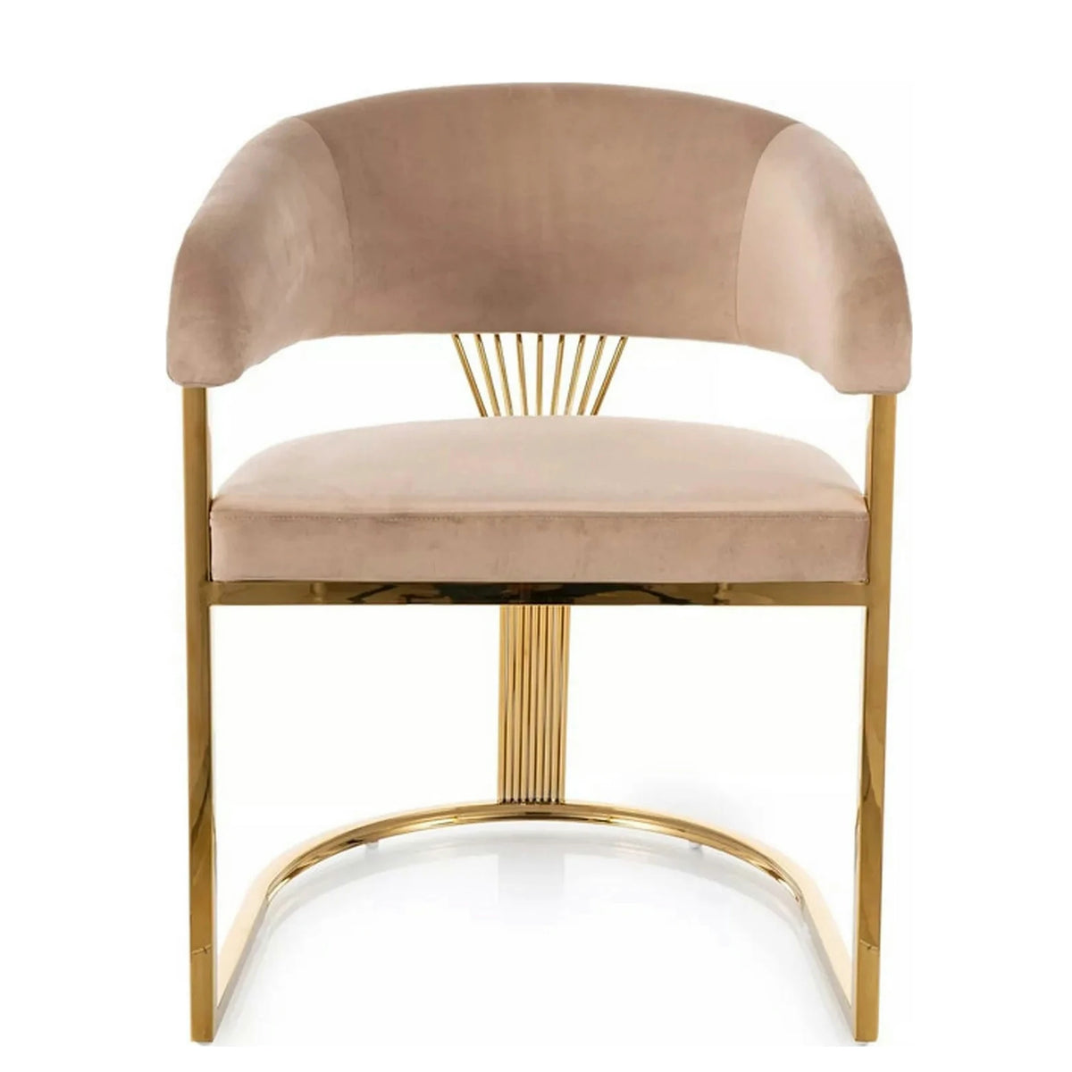 Scaun bej tapitat CROWN, stofa catifelata/metal, 57x64x77 cm