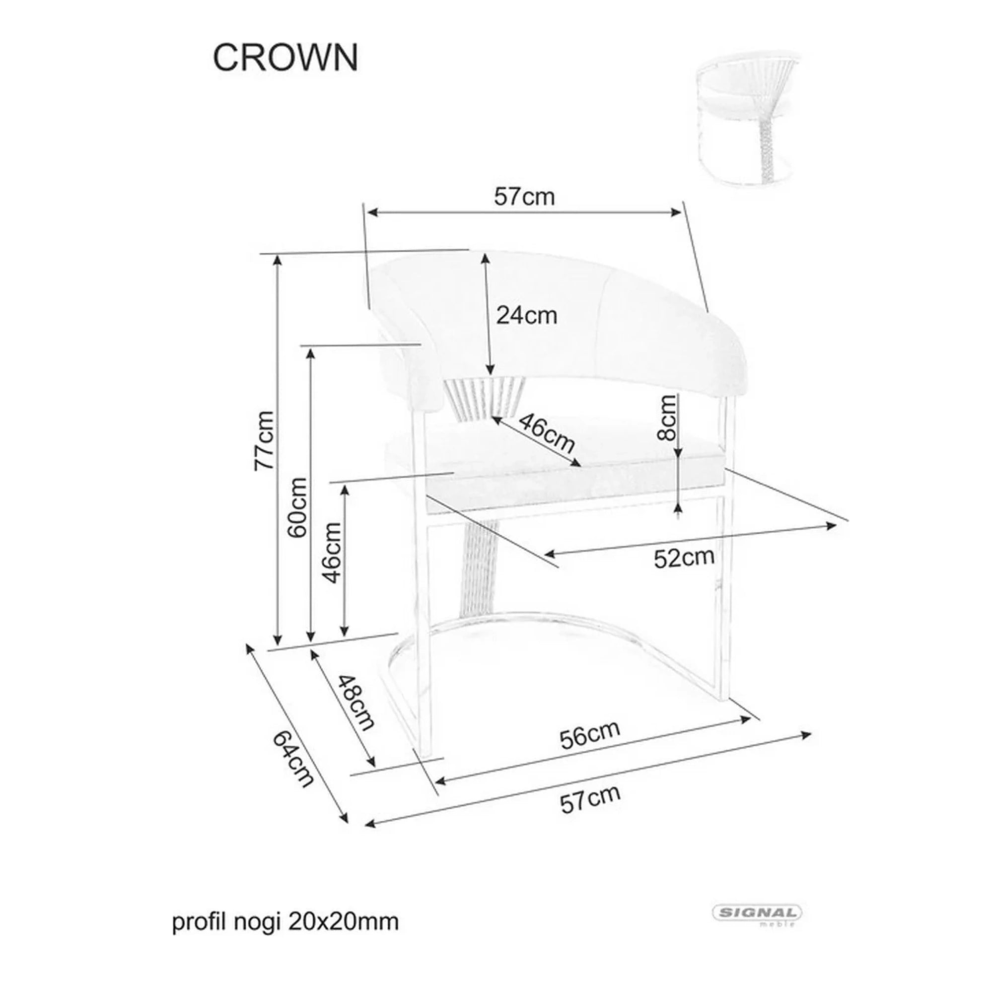 Scaun bej tapitat CROWN, stofa catifelata/metal, 57x64x77 cm
