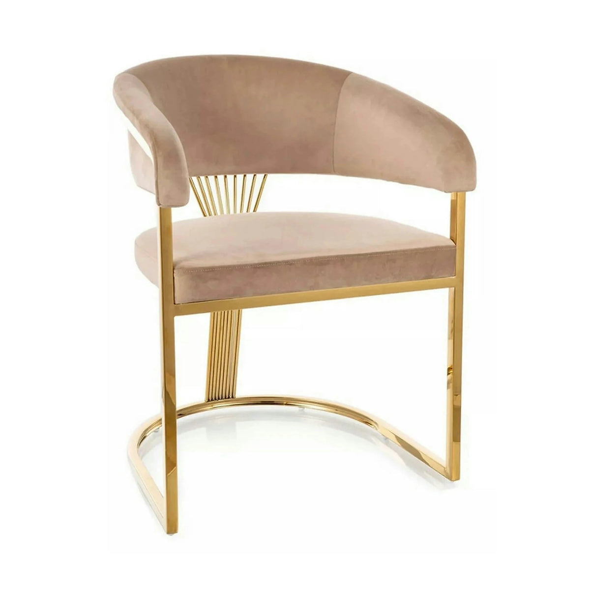 Scaun bej tapitat CROWN, stofa catifelata/metal, 57x64x77 cm