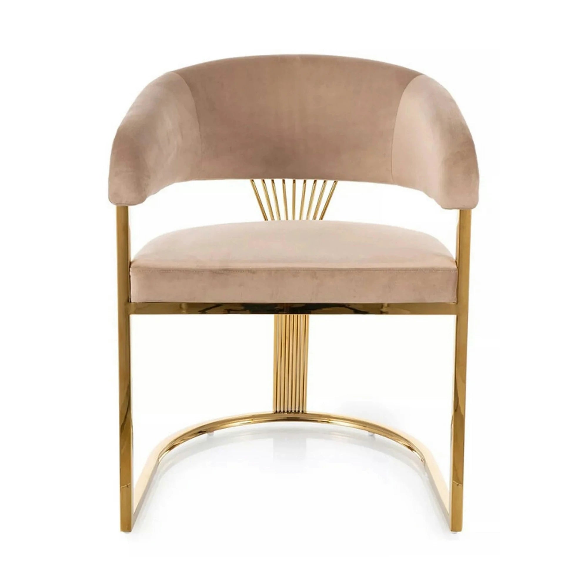 Scaun bej tapitat CROWN, stofa catifelata/metal, 57x64x77 cm