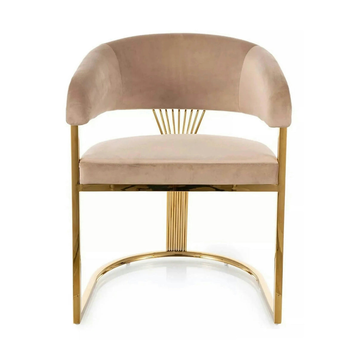 Scaun bej tapitat CROWN, stofa catifelata/metal, 57x64x77 cm