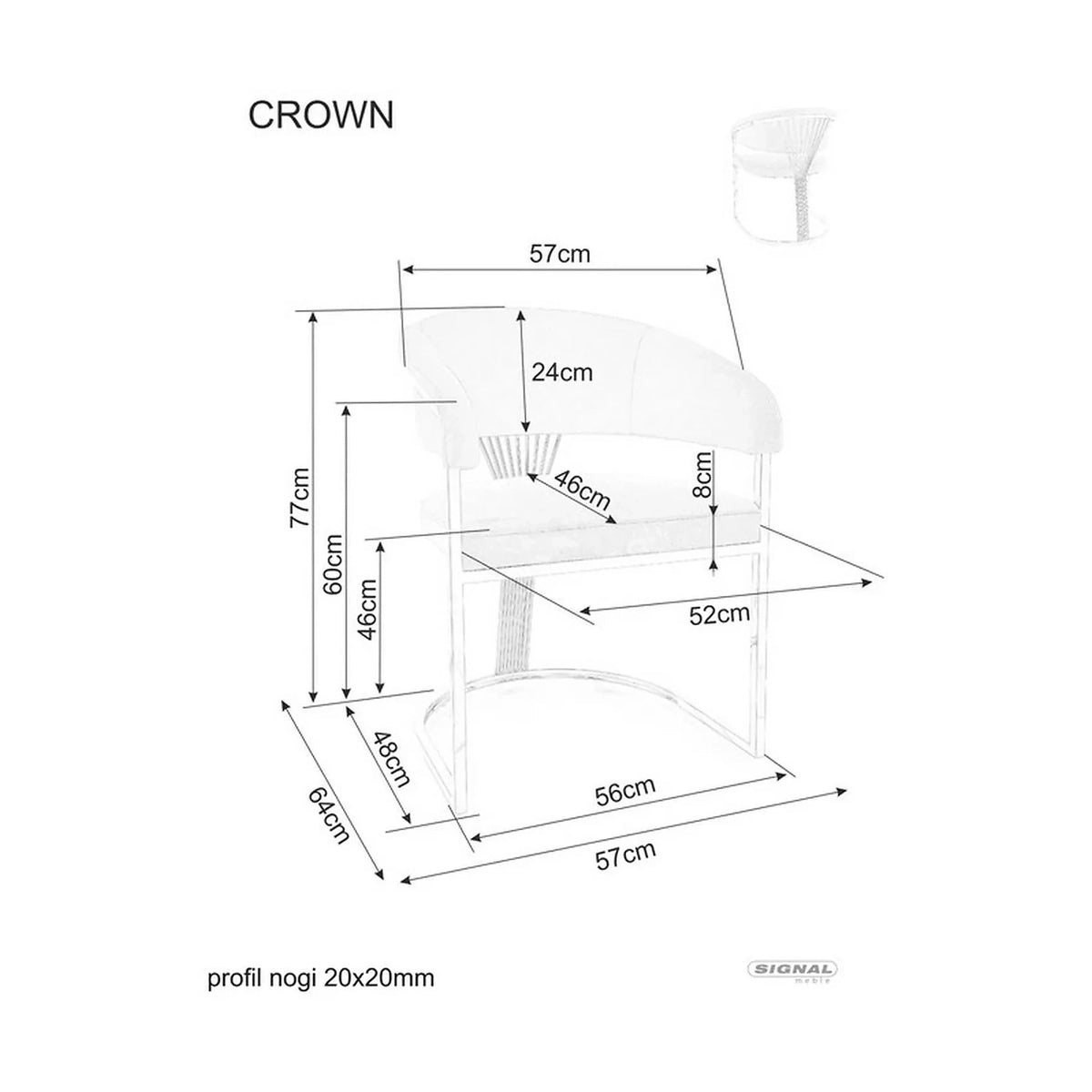Scaun bej tapitat CROWN, stofa catifelata/metal, 57x64x77 cm