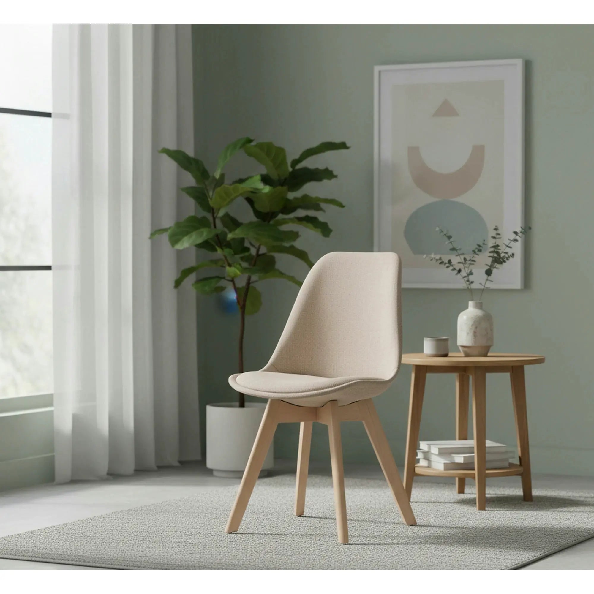 Scaun bej tapitat K303, stofa clasica/lemn, 48X54X83 CM
