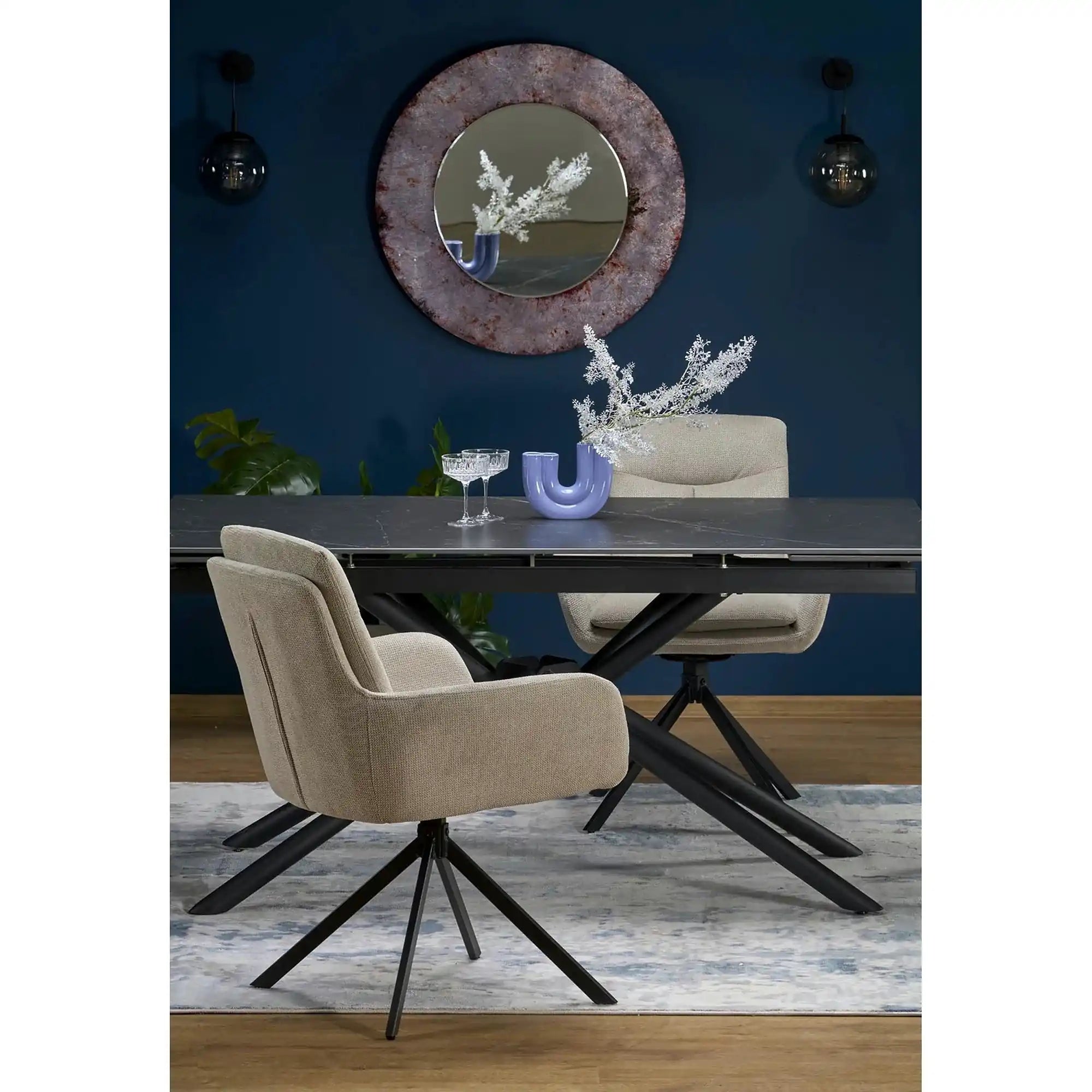 Scaun bej tapitat K536, stofa clasica/metal, 62x68x85 cm