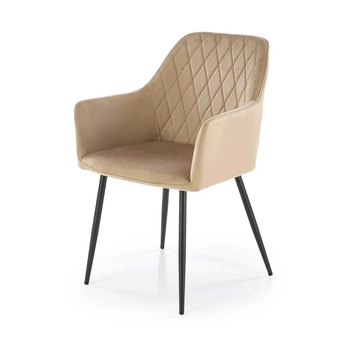 Scaun bej tapitat K558, bej/negru, stofa catifelata/metal, 59x60x86 cm