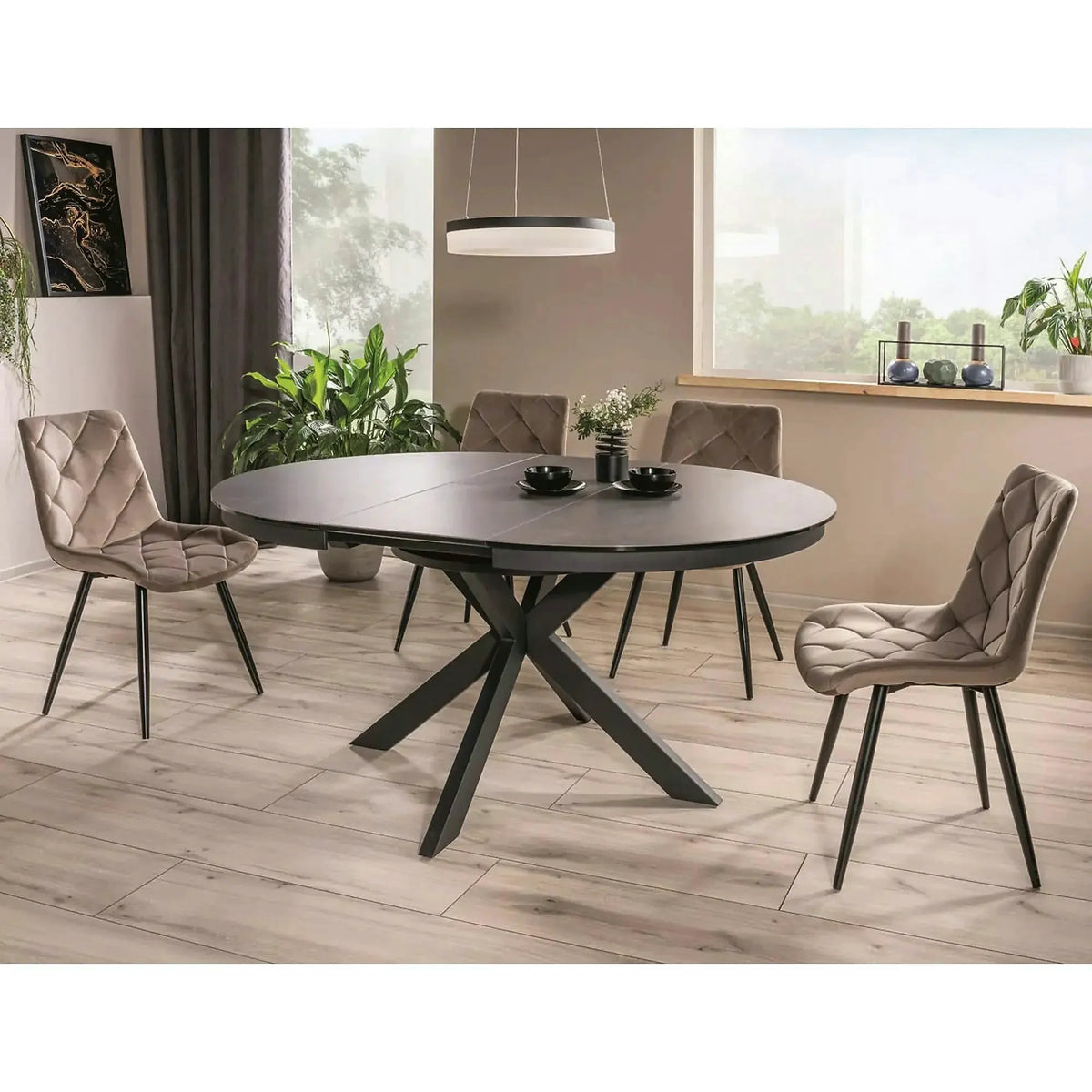 Scaun bej tapitat RALPH, stofa catifelata/metal, 51x42x88 cm